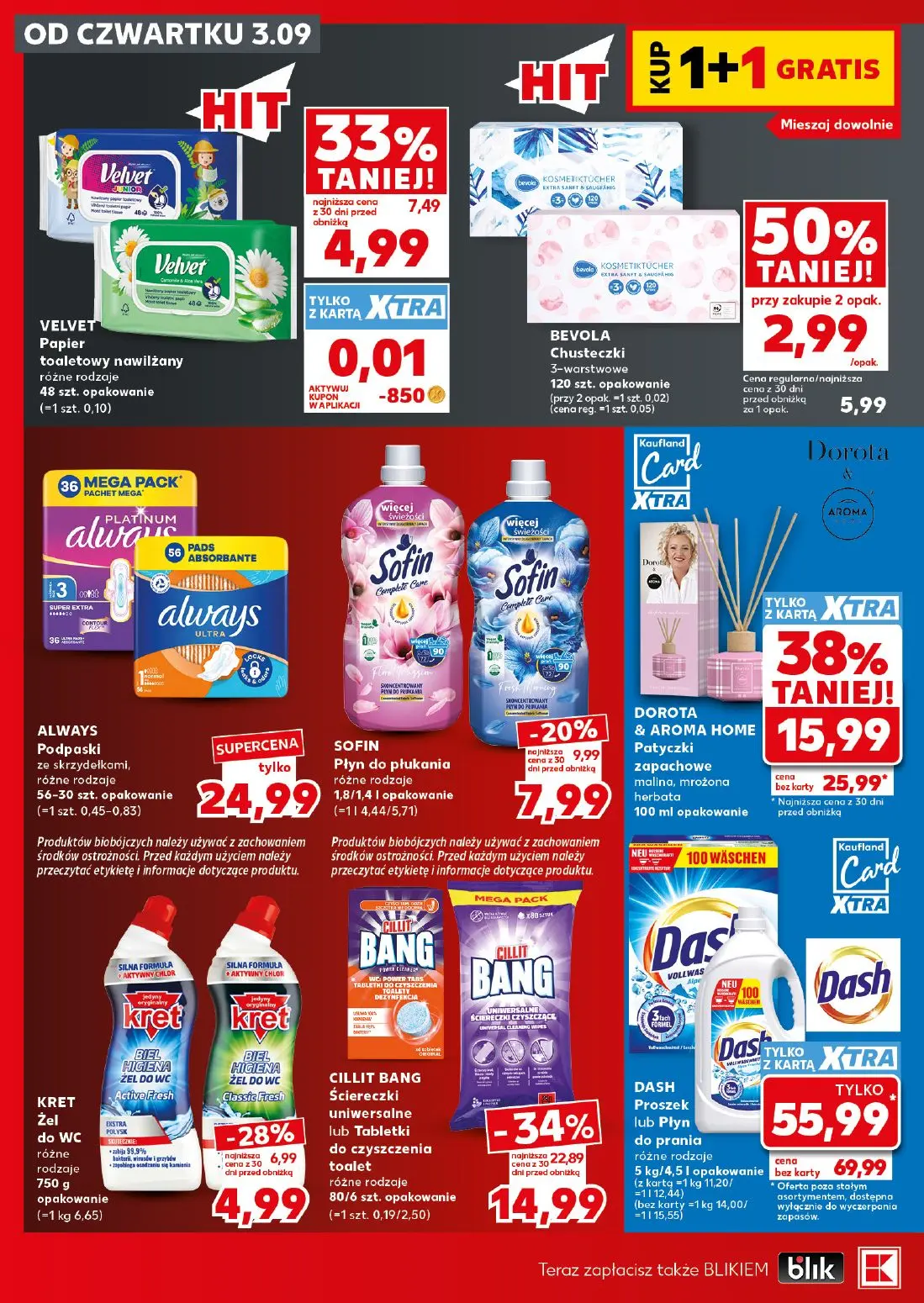 Kaufland gazetka, strona 22 z 28 — BEVOLA Chusteczki 3-warstwowe, VELVET Papier toaletowy nawilżany, ALWAYS Podpaski ze skrz…