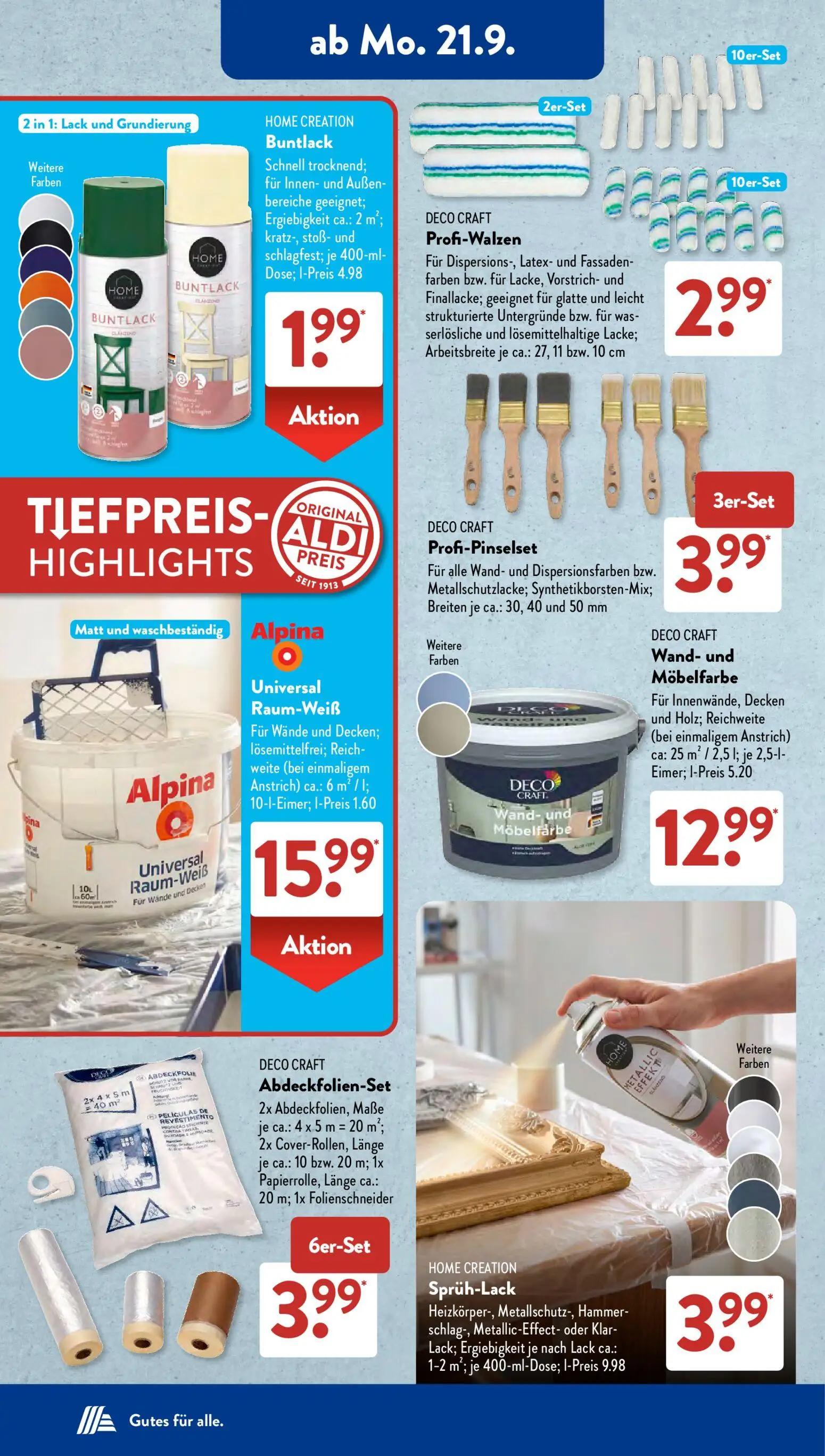 Aldi Süd Prospekt, Seite 2 von 21 — HOME CREATION Buntlack, DECO CRAFT Profi-Walzen, DECO CRAFT Profi-Pinselset