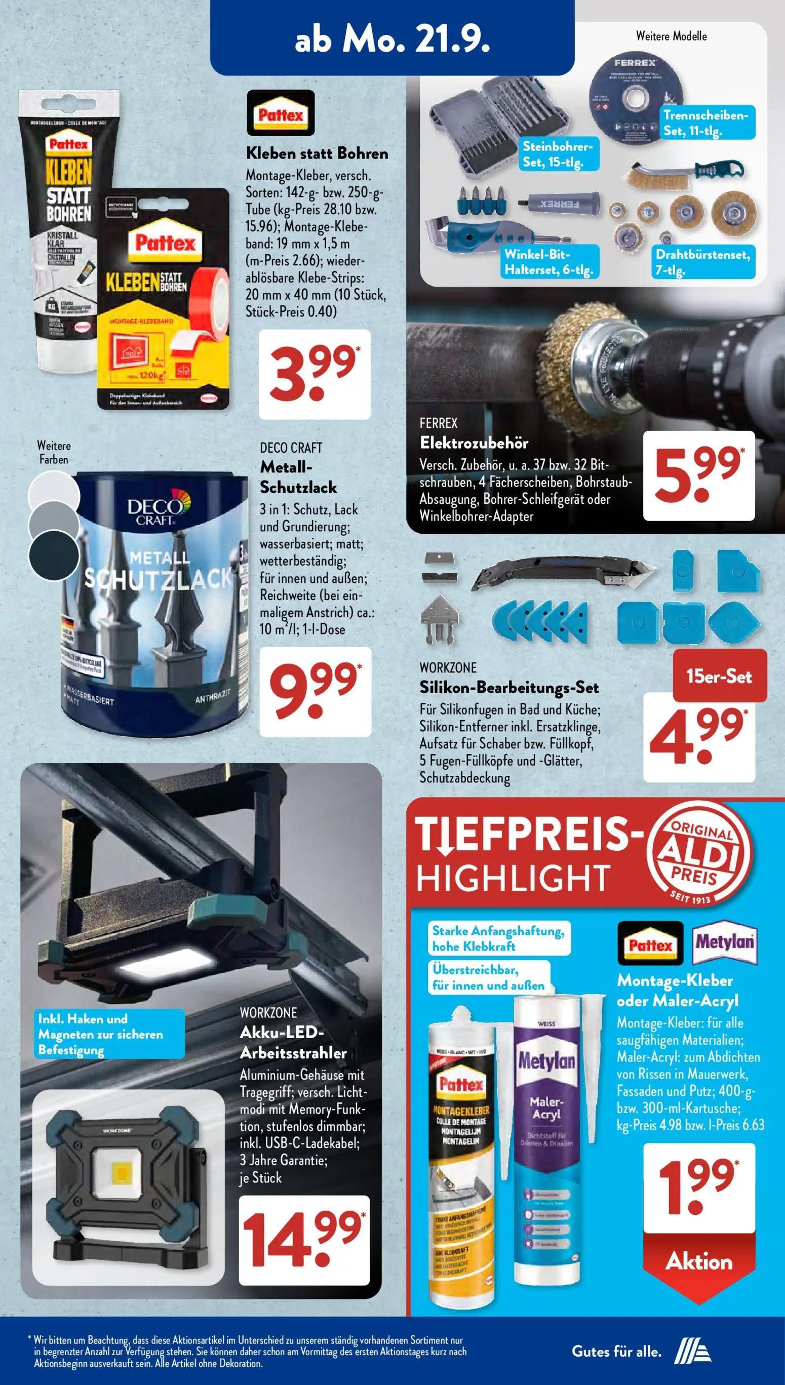 Aldi Süd Prospekt, Seite 3 von 21 — Kleben statt Bohren Montage-Kleber, versch. Sorten: 142-g- bzw. 250-g- Tube; Montage-Kle…