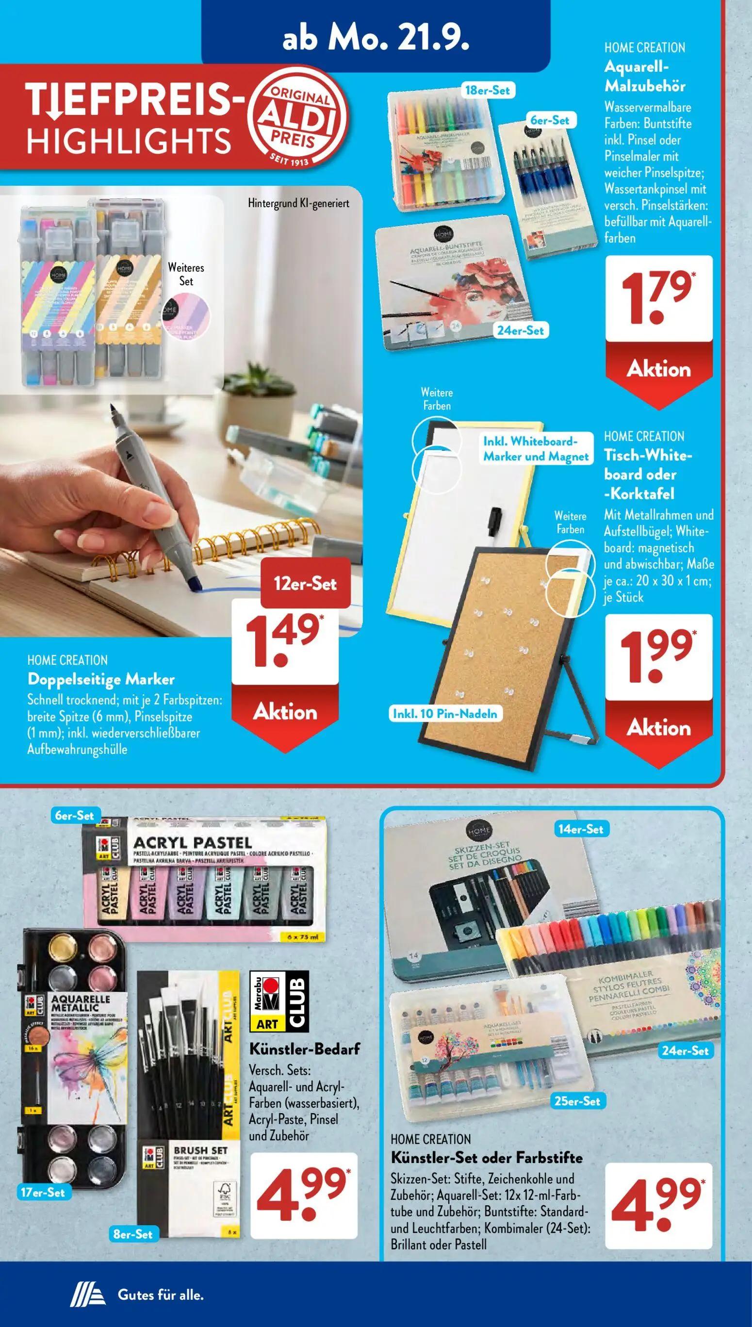 Aldi Süd Prospekt, Seite 4 von 21 — Aquarell-Malzubehör, Doppelseitige Marker, Tisch-White-board oder -Korktafel