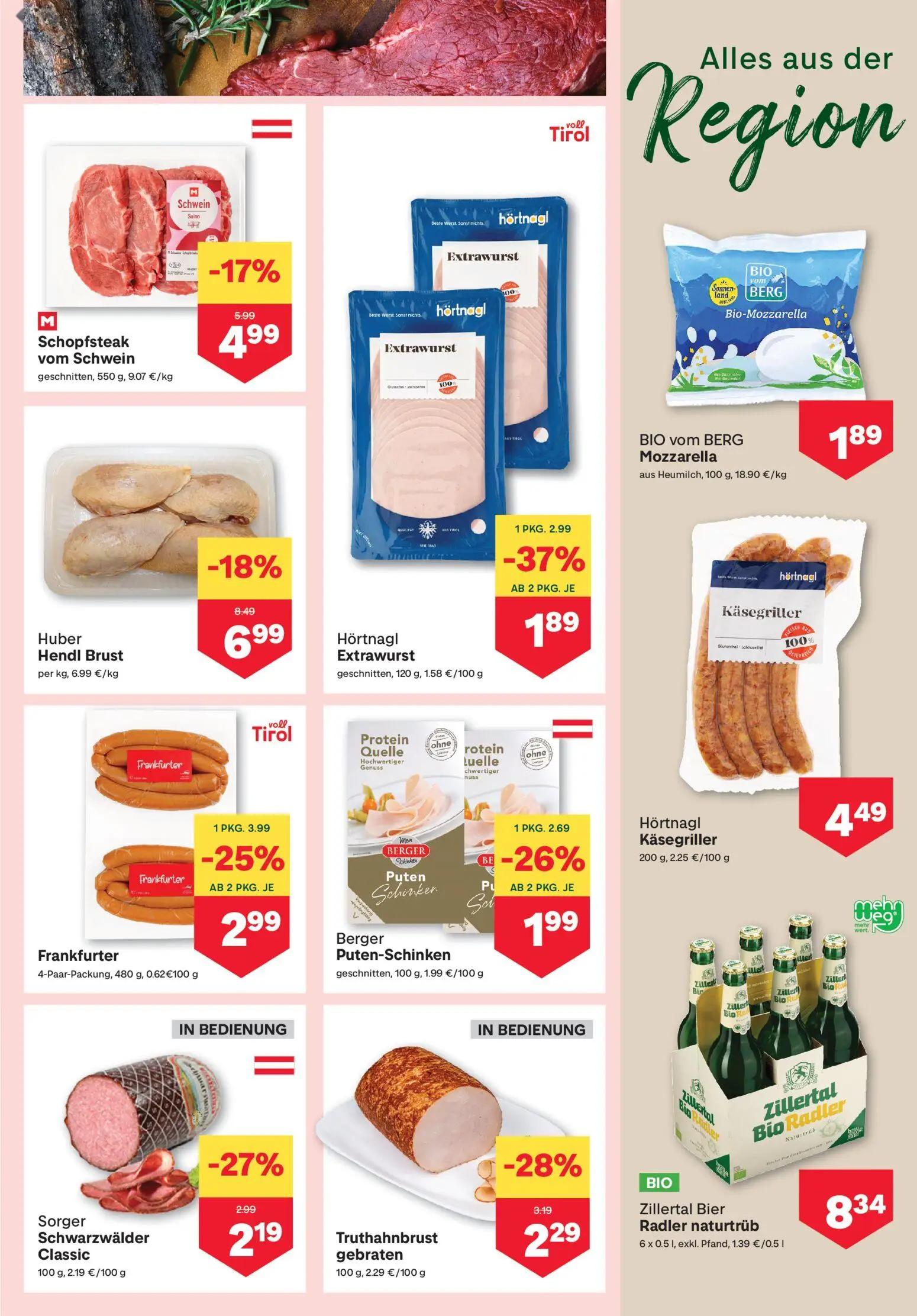 MPREIS Prospekt, Seite 3 von 18 — Huber Hendl Brust, Extrawurst, Schopfsteak vom Schwein
