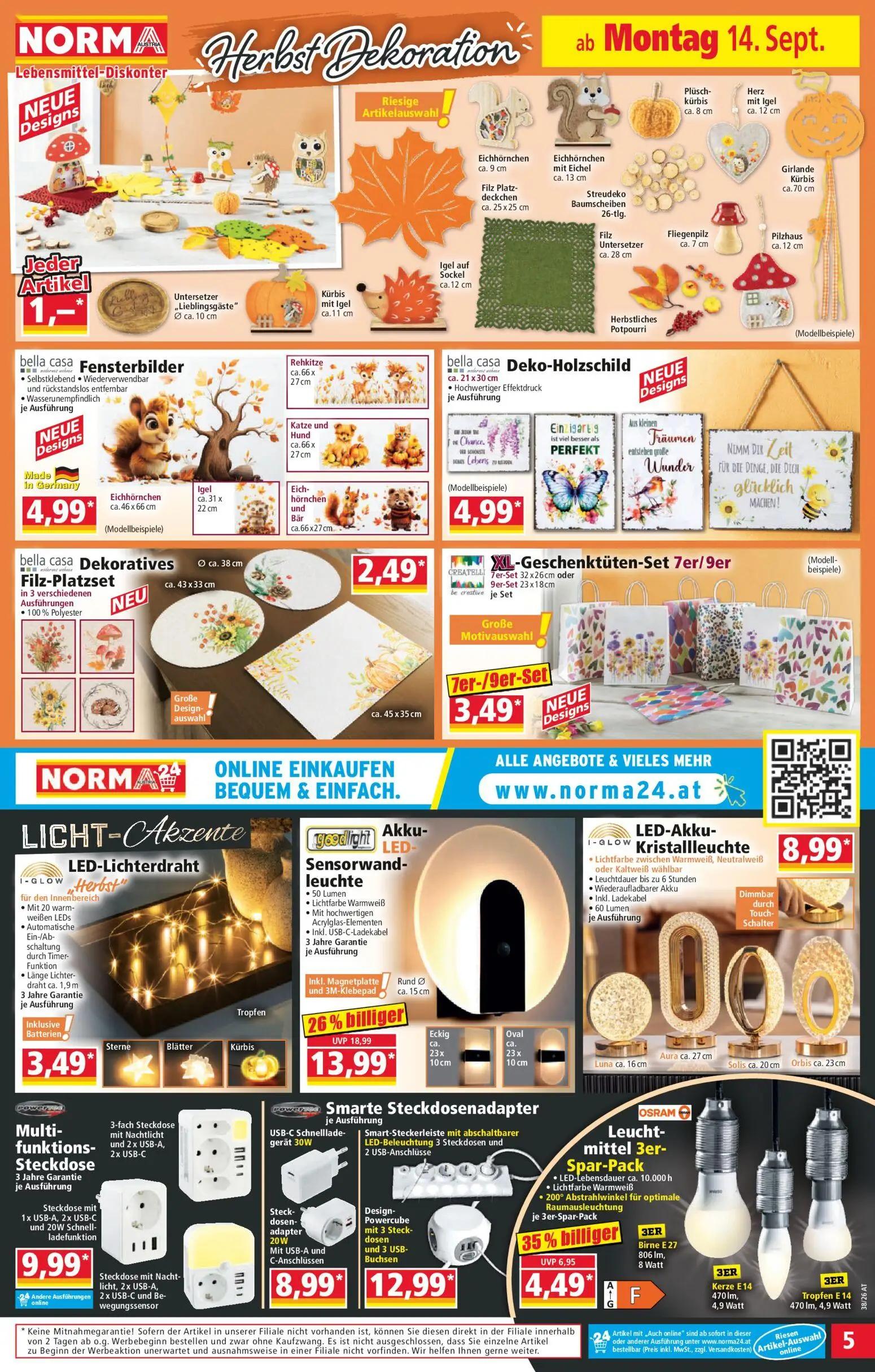 Norma Prospekt, Seite 5 von 20 — Akku-LED-Sensorwandleuchte, Leuchtmittel 3er-Spar-Pack Birne E 27, Leuchtmittel 3er-Spar-Pa…