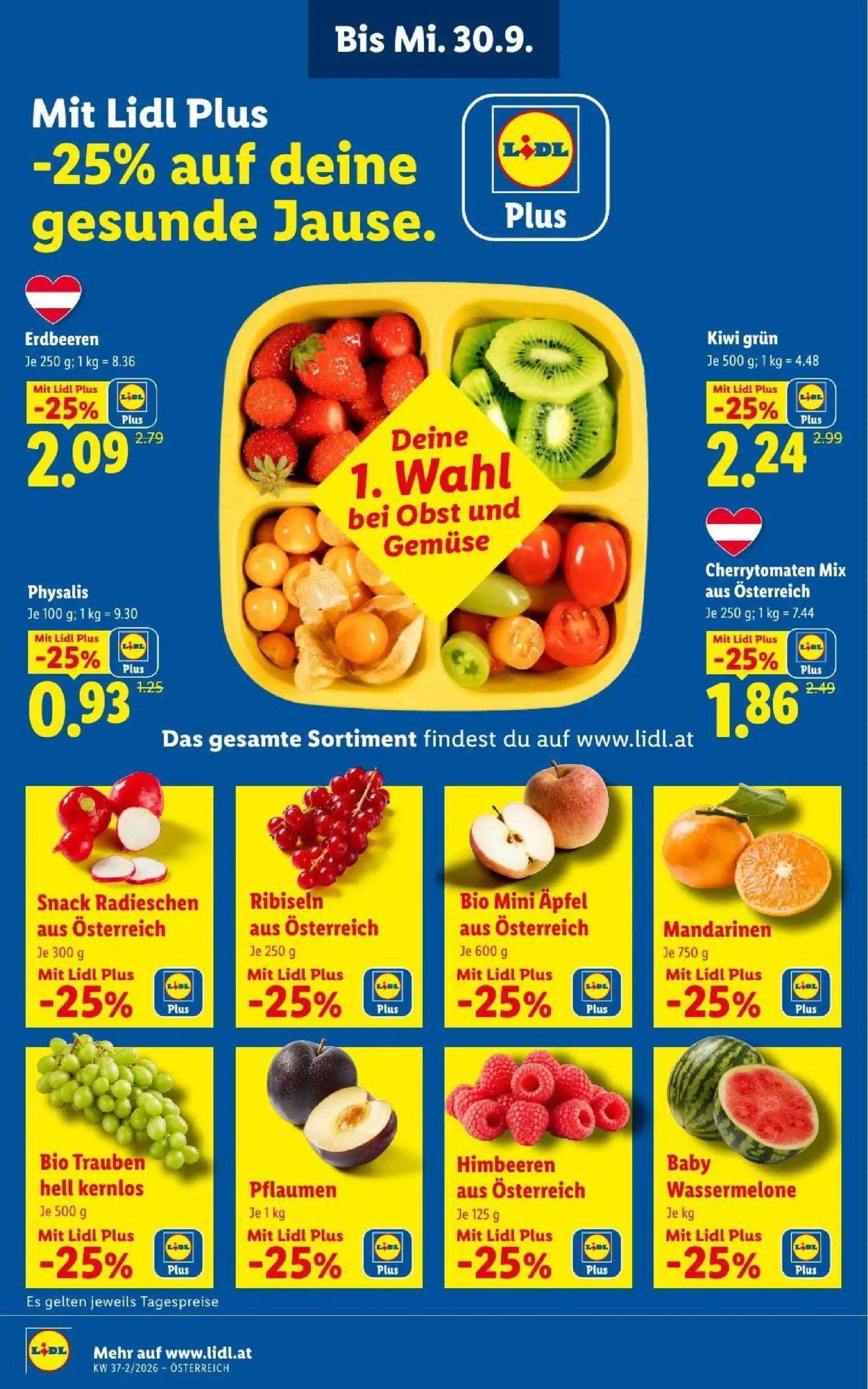 Lidl Prospekt, Seite 2 von 53 — Kiwi grün, Erdbeeren, Cherrytomaten Mix aus Österreich
