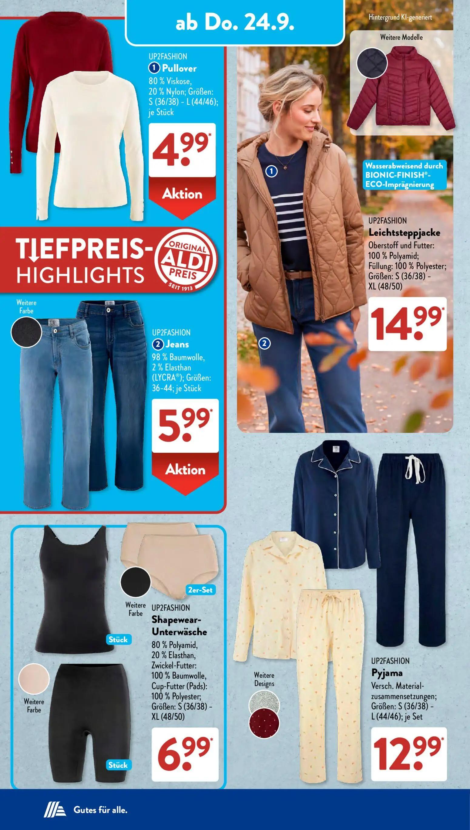 Aldi Süd Prospekt, Seite 8 von 21 — Pullover, Jeans, Leichtsteppjacke