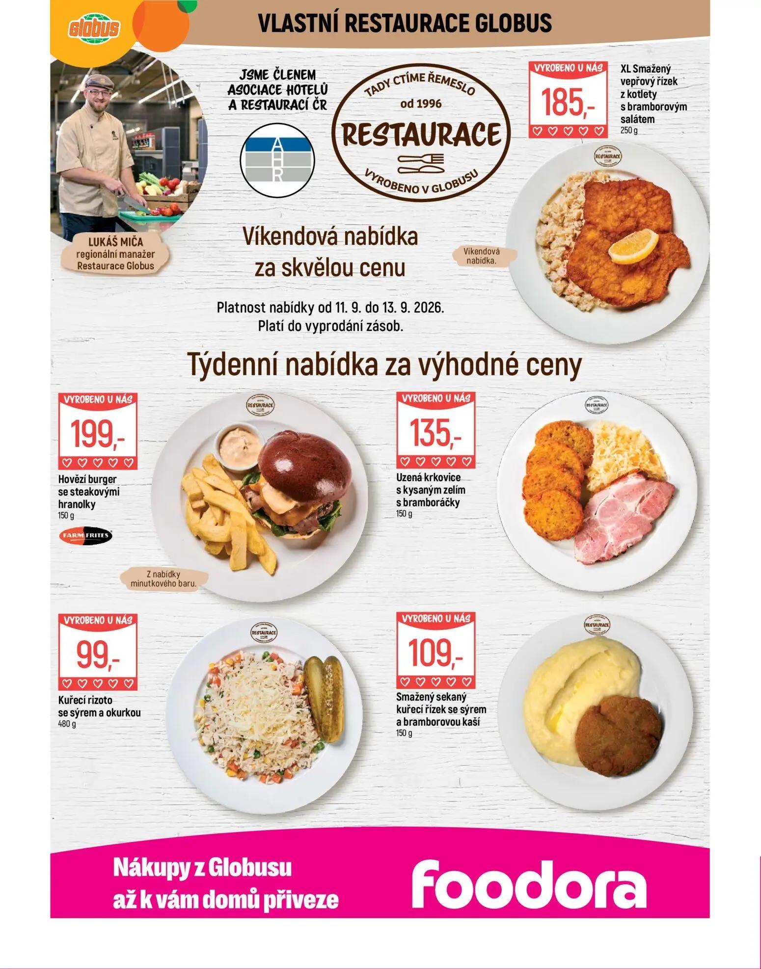 GLOBUS leták, strana 7 z 45 — XL Smažený vepřový řízek z kotlety s bramborovým salátem, Hovězí burger se steakovými hranolky…