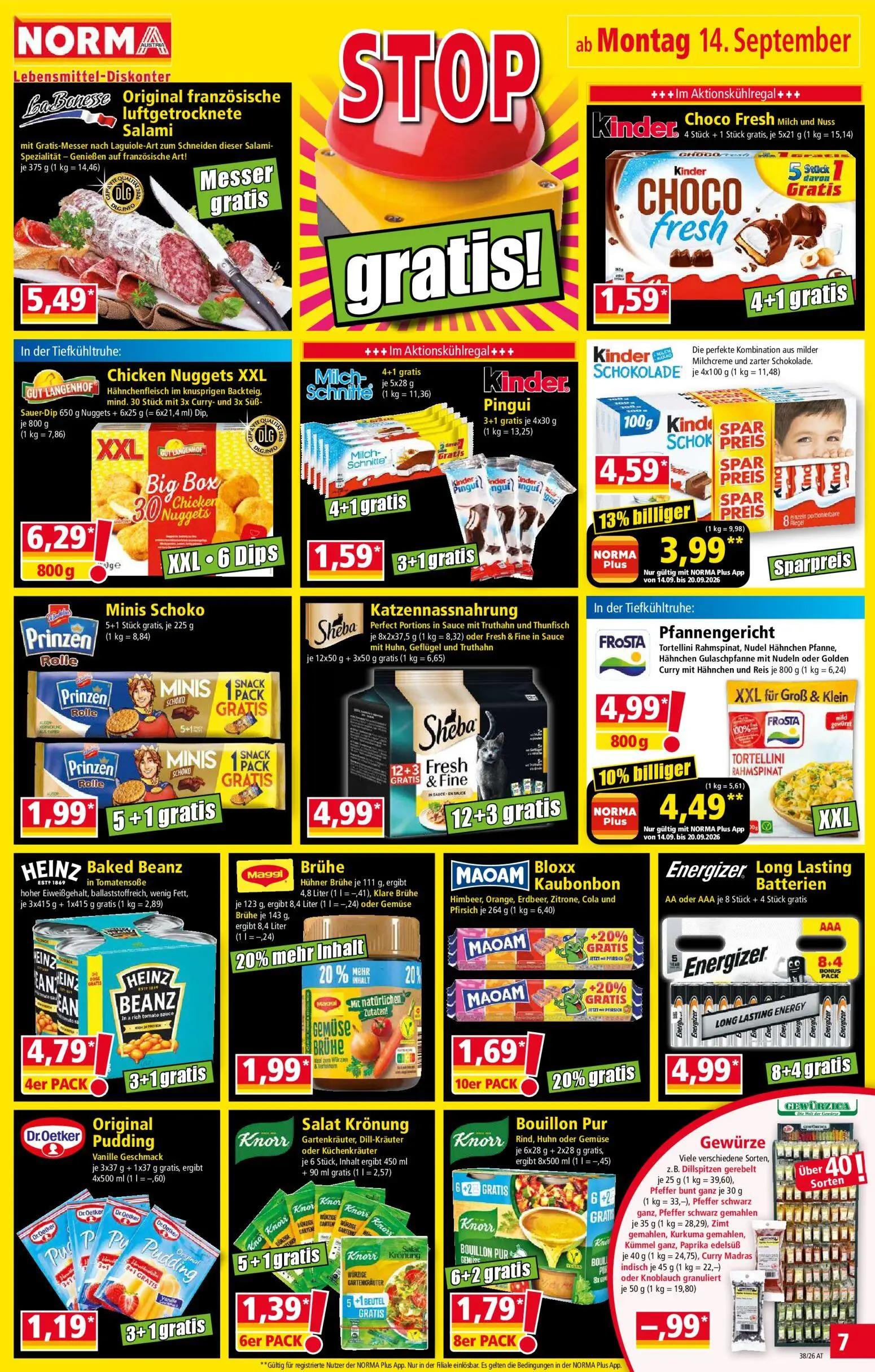 Norma Prospekt, Seite 7 von 20 — Kinder SCHOKOLADE, Pfannengericht, Bloxx Kaubonbon