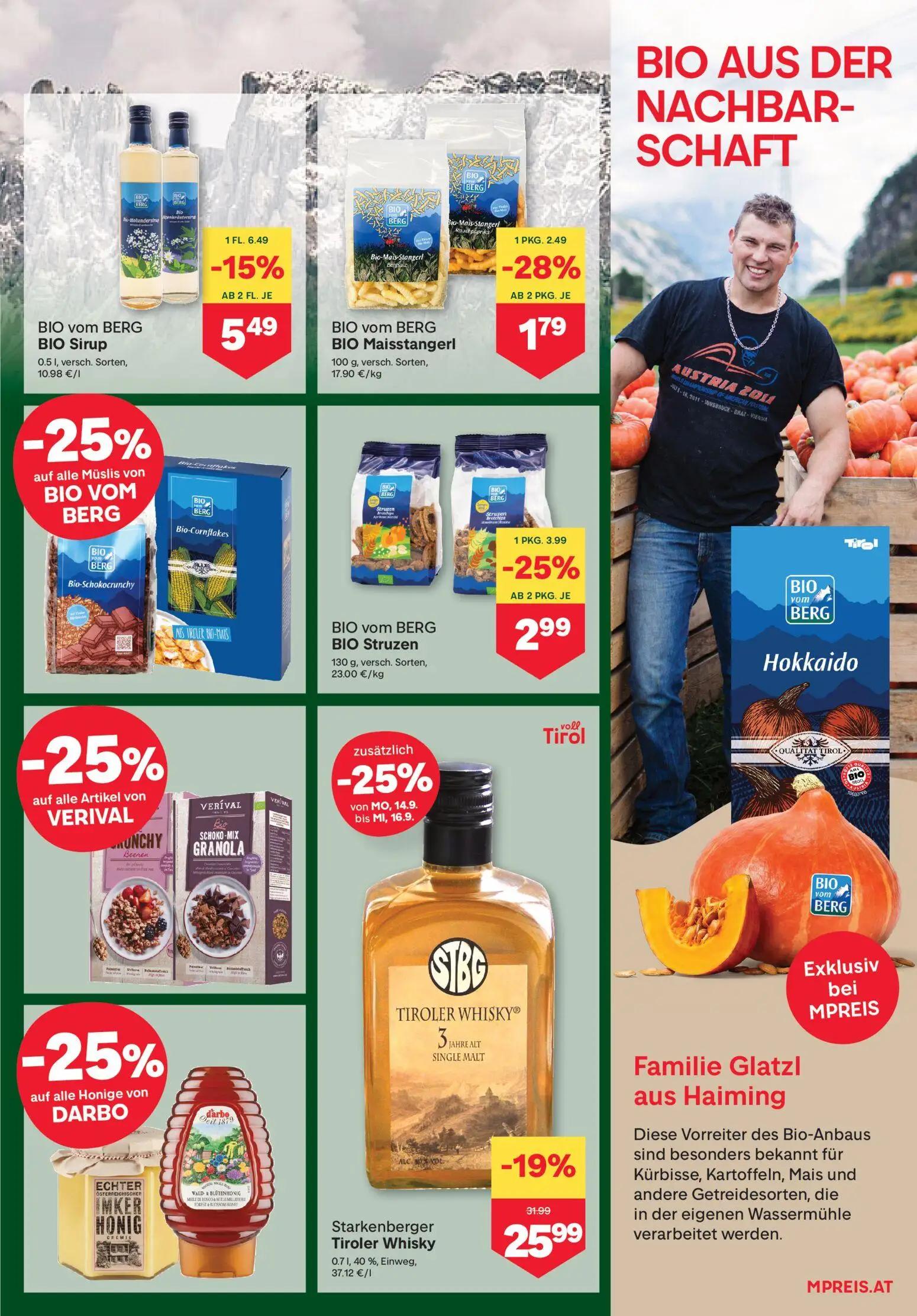 MPREIS Prospekt, Seite 7 von 18 — Starkenberger Tiroler Whisky, BIO vom BERG BIO Sirup, BIO vom BERG BIO Struzen