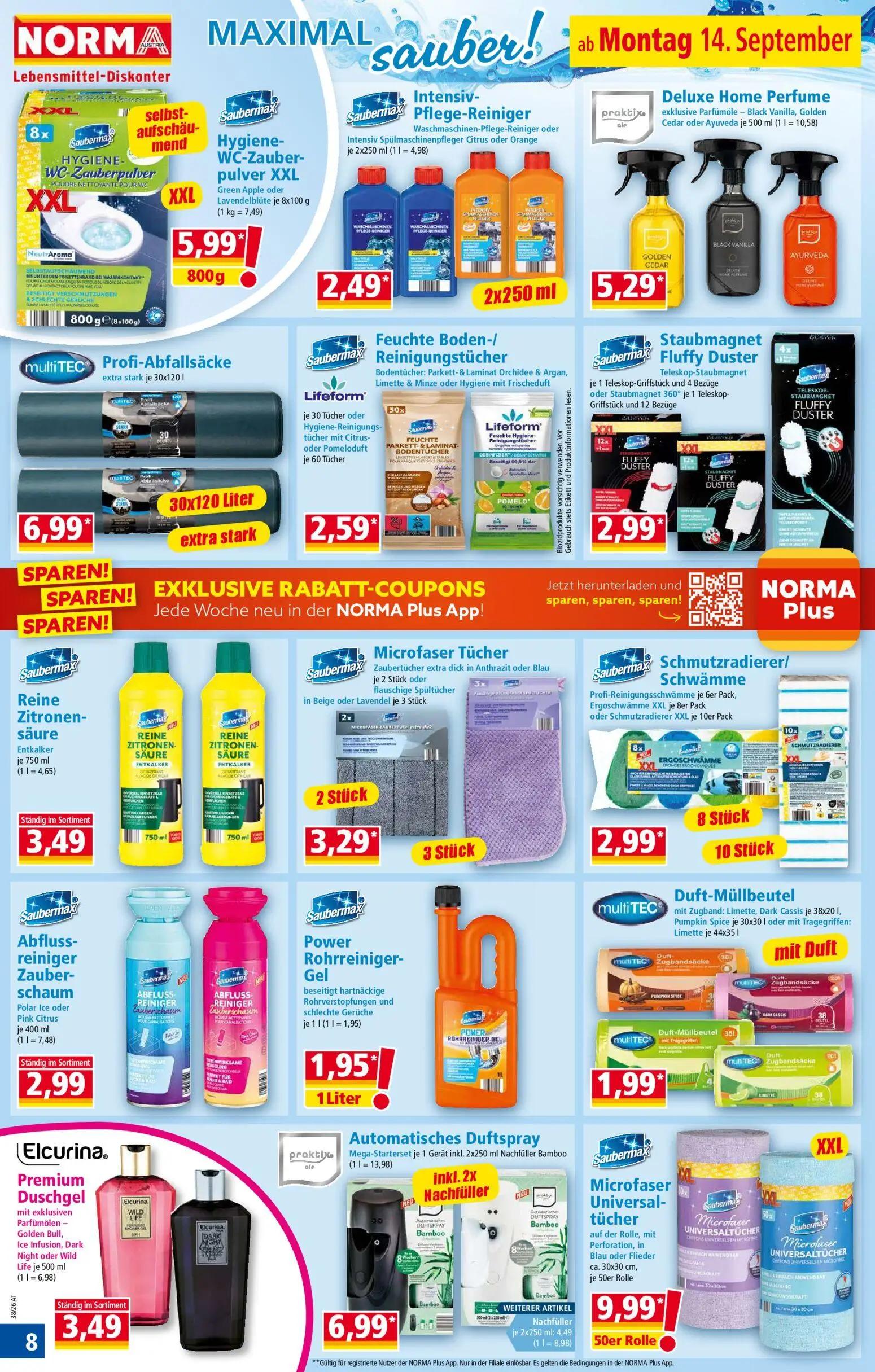 Norma Prospekt, Seite 8 von 20 — Hygiene-WC-Zauberpulver XXL, Intensiv-Pflege-Reiniger, Deluxe Home Perfume