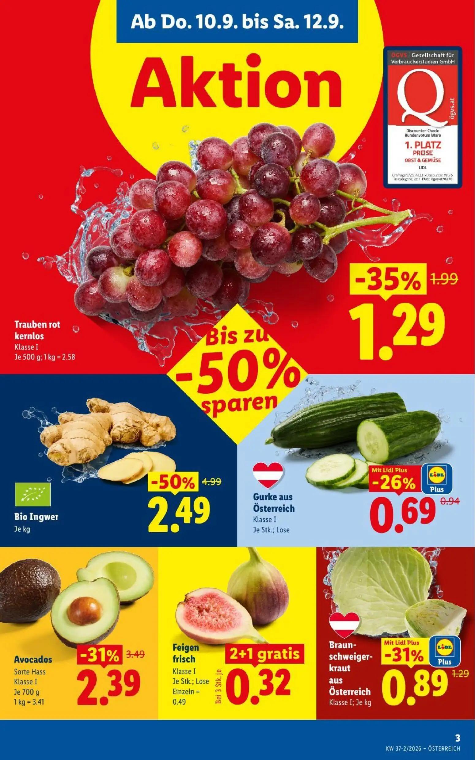Lidl Prospekt, Seite 5 von 53 — Bio Ingwer, Avocados Sorte Hass, Trauben rot kernlos