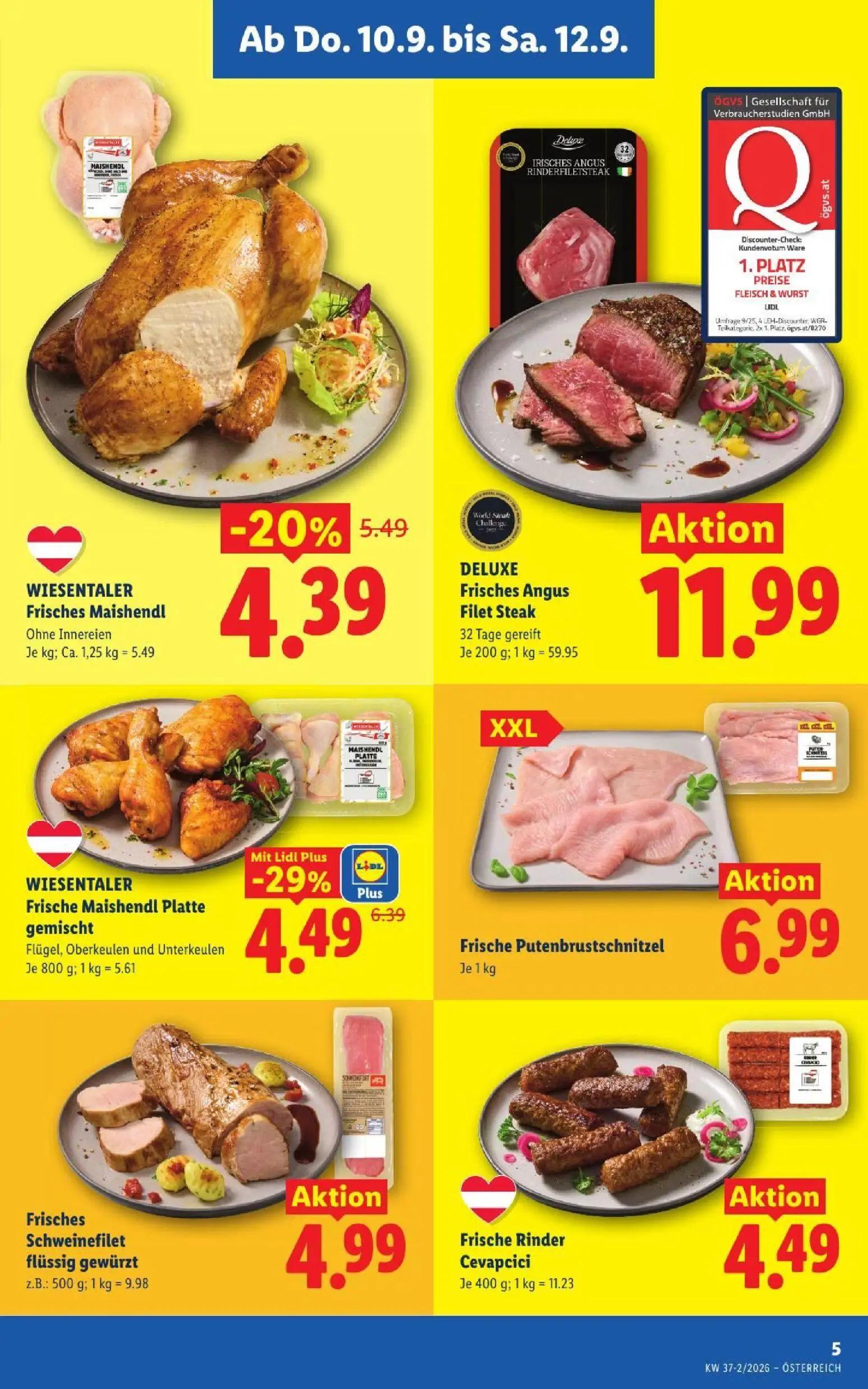 Lidl Prospekt, Seite 7 von 53 — Frische Maishendl Platte gemischt Flügel, Oberkeulen und Unterkeulen, Frisches Maishendl Ohn…