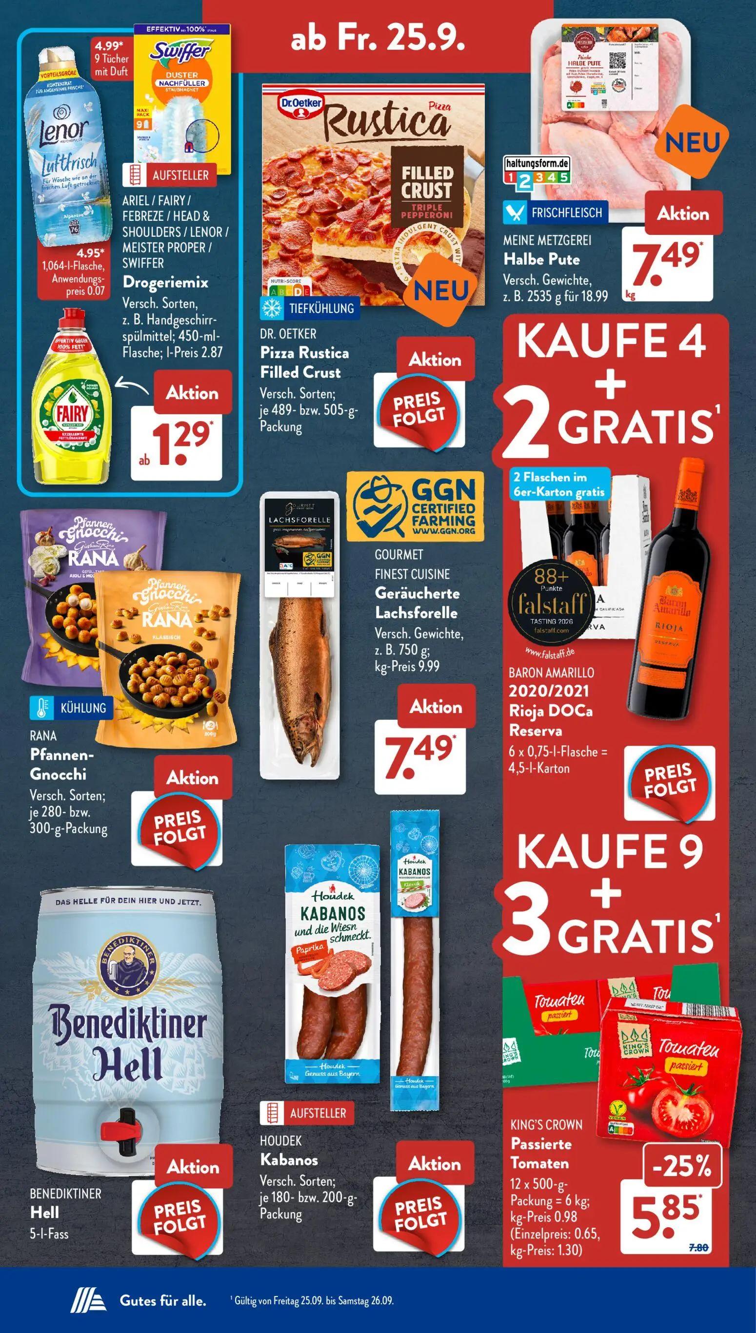 Aldi Süd Prospekt, Seite 14 von 21 — King's Crown Passierte Tomaten, Lenor Luftfrisch, Ariel / Fairy / Febreze / Head & Shou…