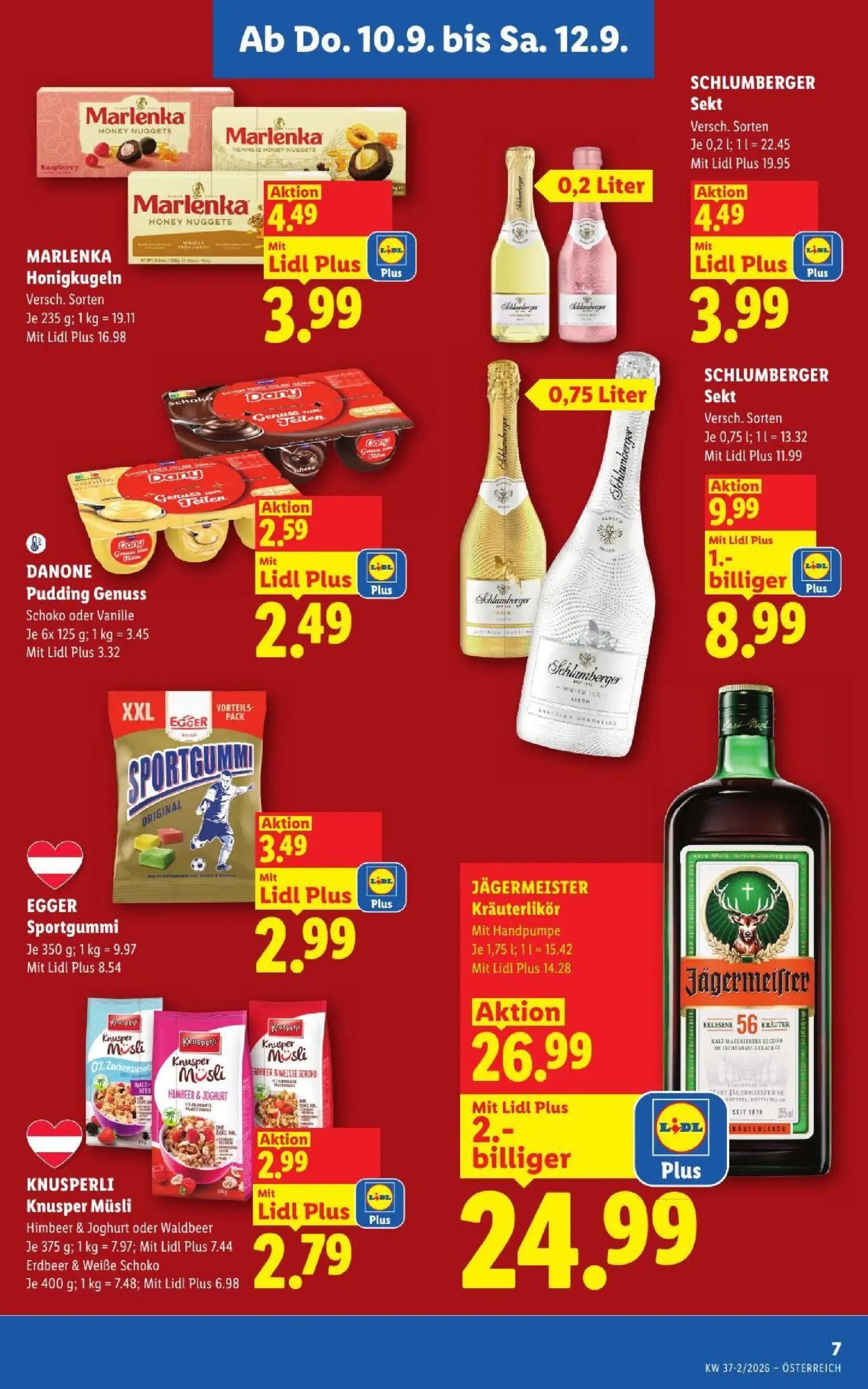 Lidl Prospekt, Seite 9 von 53 — JÄGERMEISTER Kräuterlikör Mit Handpumpe, SCHLUMBERGER Sekt Versch. Sorten, MARLENKA Honigkug…