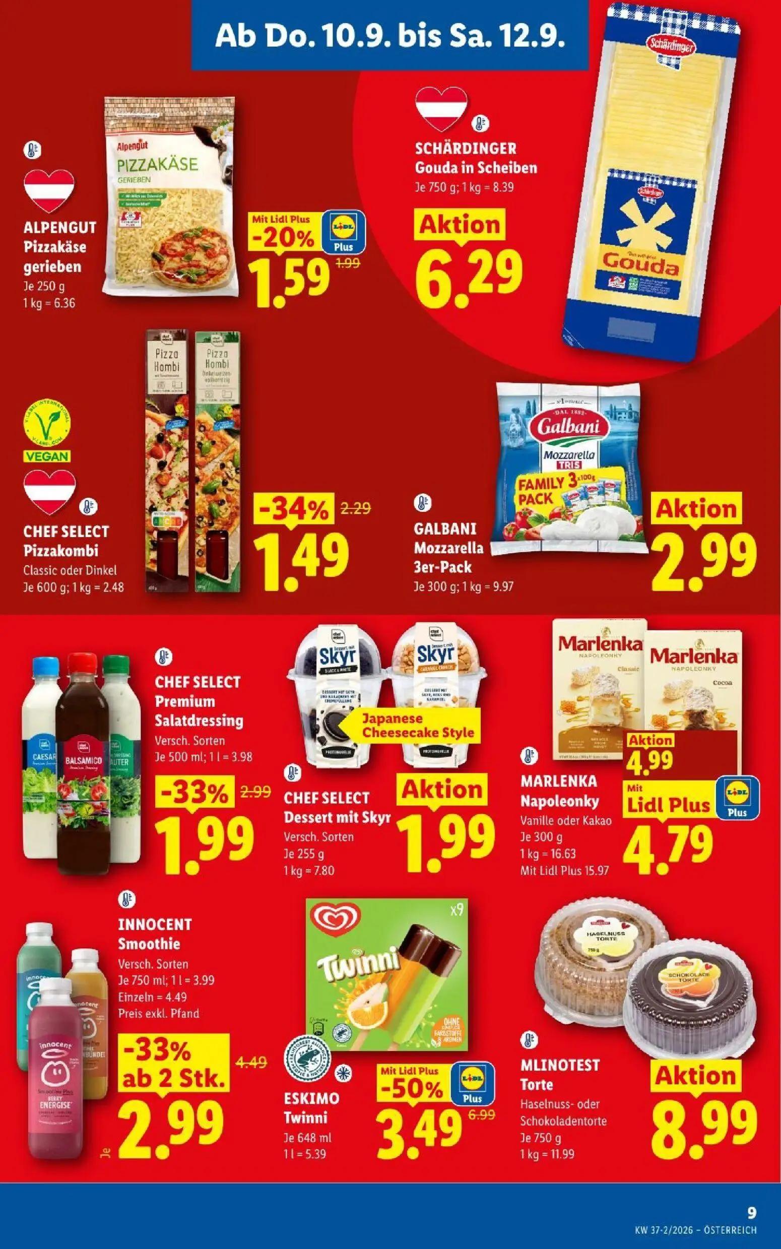 Lidl Prospekt, Seite 11 von 53 — ESKIMO Twinni, INNOCENT Smoothie Versch. Sorten, CHEF SELECT Premium Salatdressing Versch. …