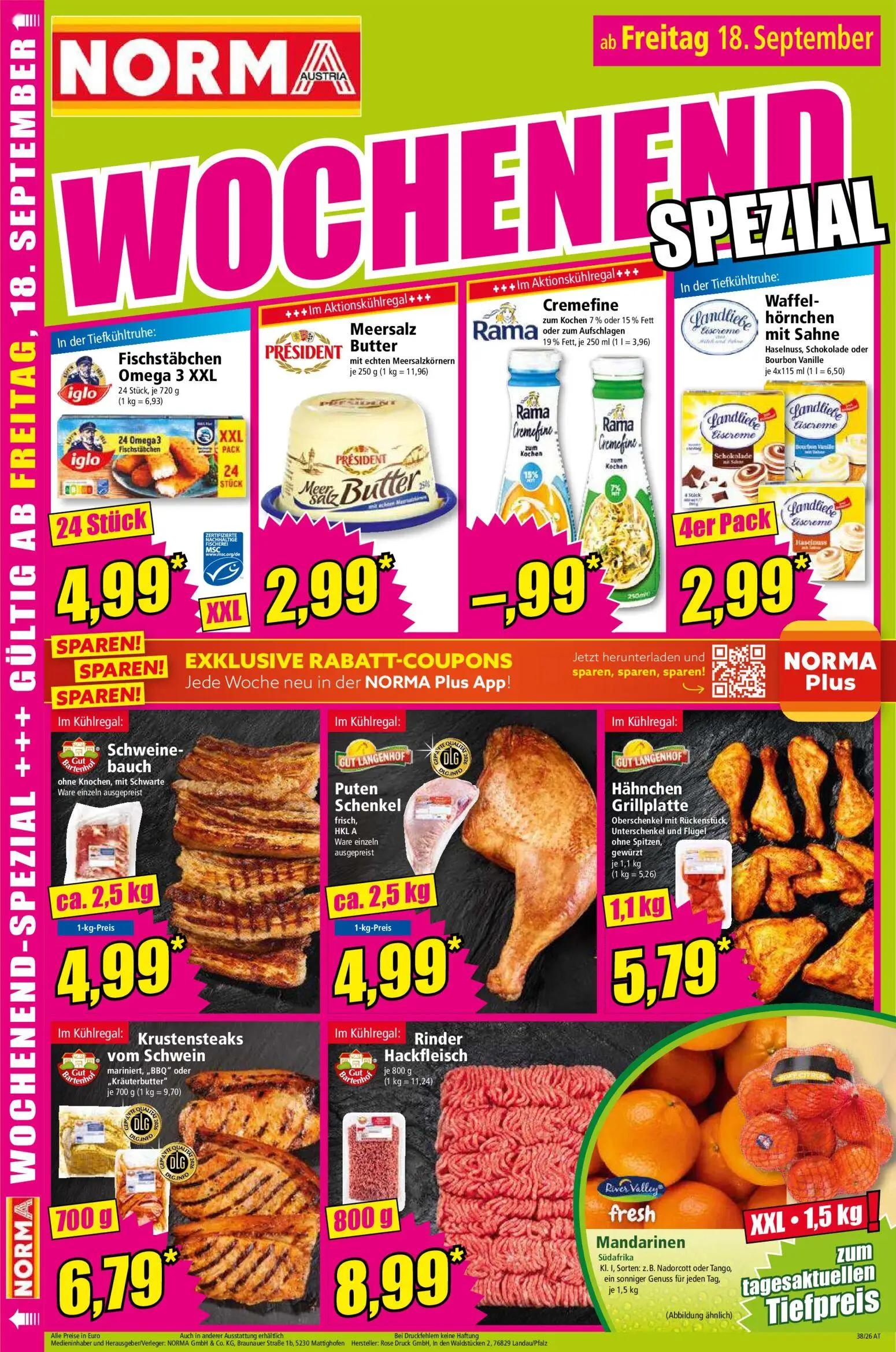 Norma Prospekt, Seite 18 von 20 — Fischstäbchen Omega 3 XXL, Meersalz Butter, Cremefine