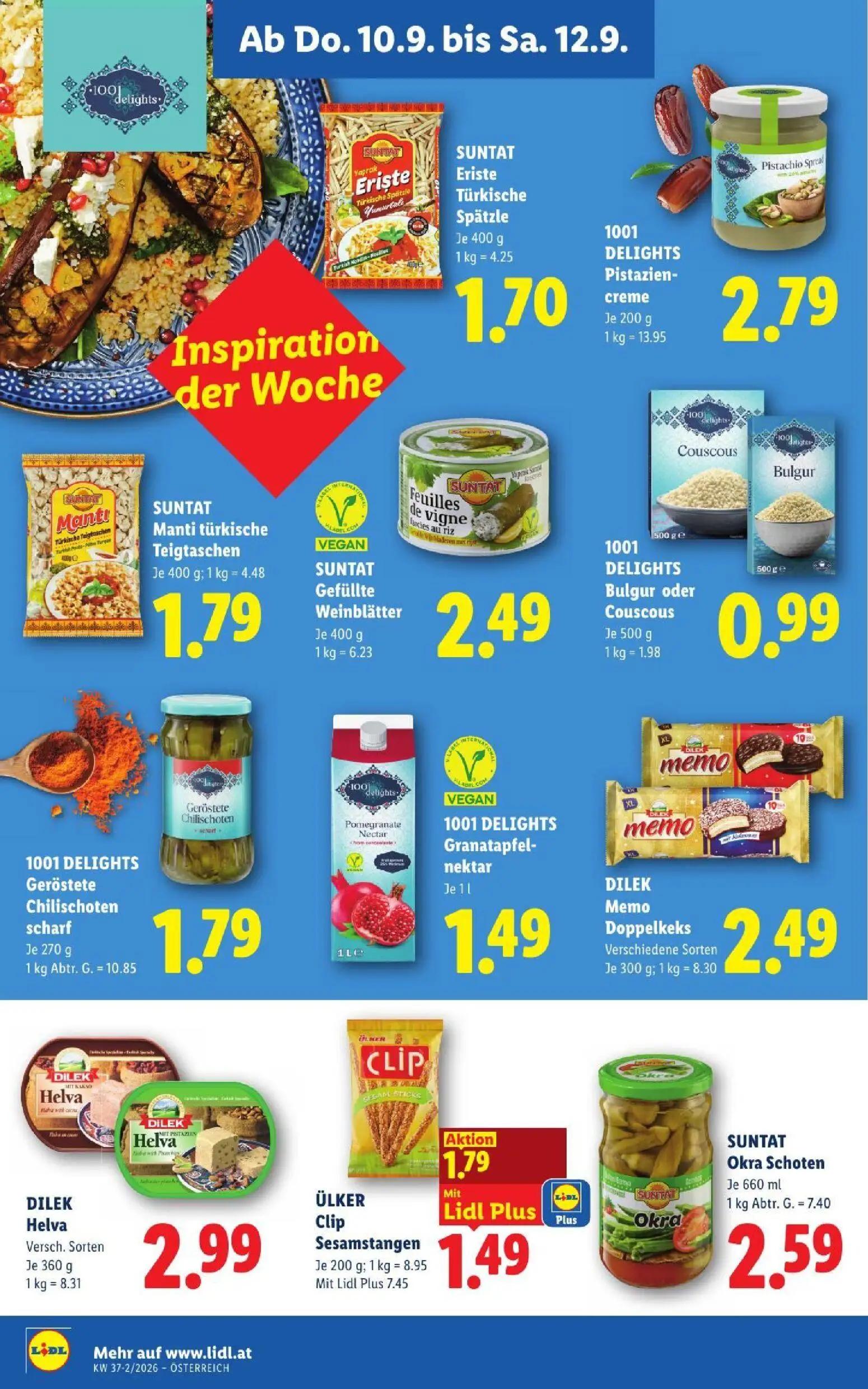 Lidl Prospekt, Seite 16 von 53 — ÜLKER Clip Sesamsstangen, SUNTAT Eriste Türkische Spätzle, 1001 DELIGHTS Pistaziencreme