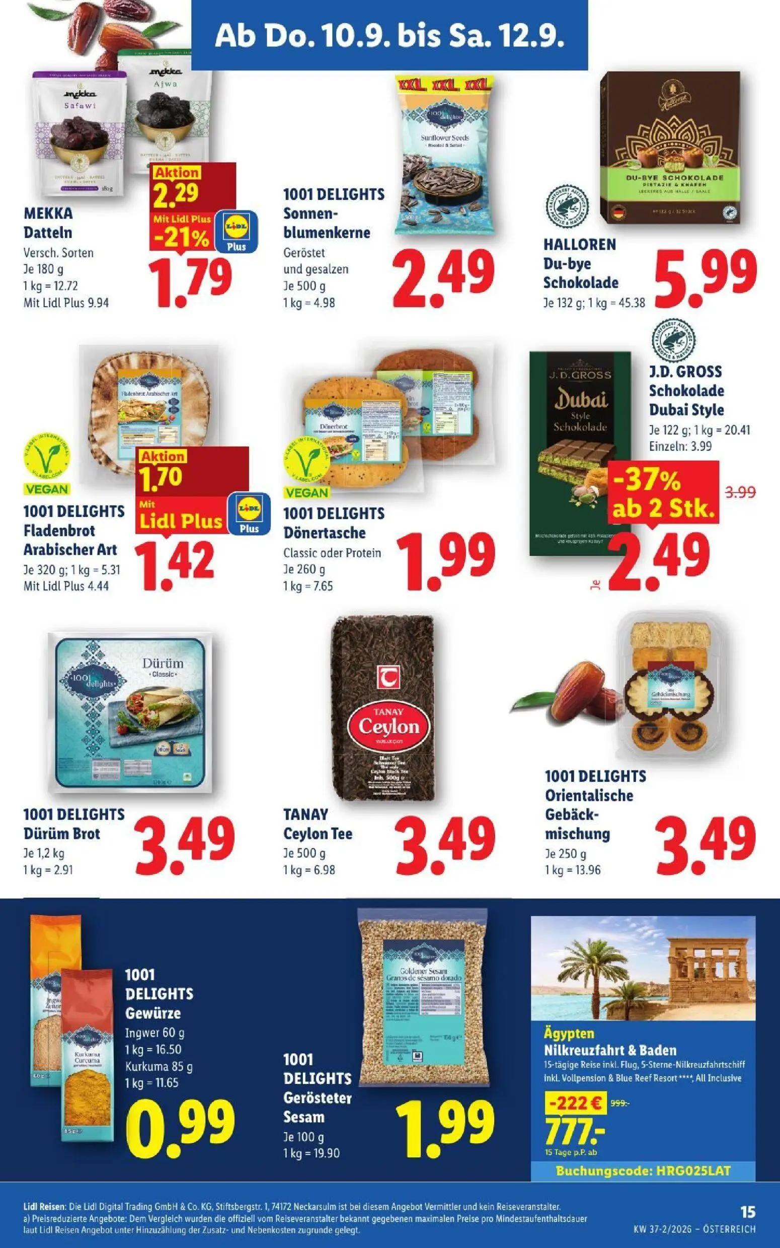 Lidl Prospekt, Seite 17 von 53 — Ägypten Nilkreuzfahrt & Baden, J.D. GROSS Schokolade Dubai Style, MEKKA Datteln