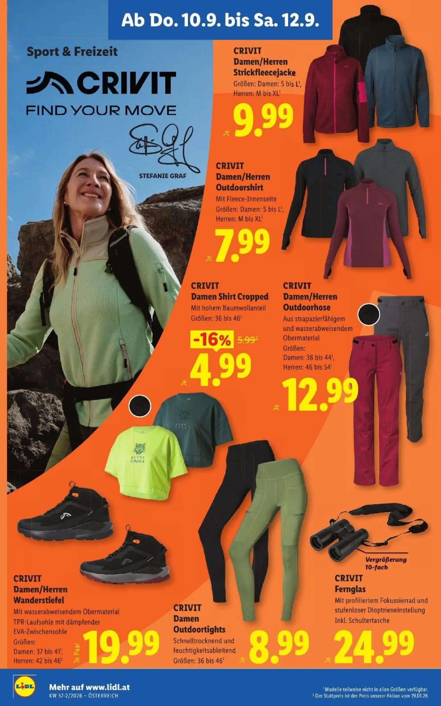 Lidl Prospekt, Seite 22 von 53 — CRIVIT Damen Shirt Cropped, CRIVIT Damen/Herren Strickfleecejacke, CRIVIT Damen/Herren Outd…