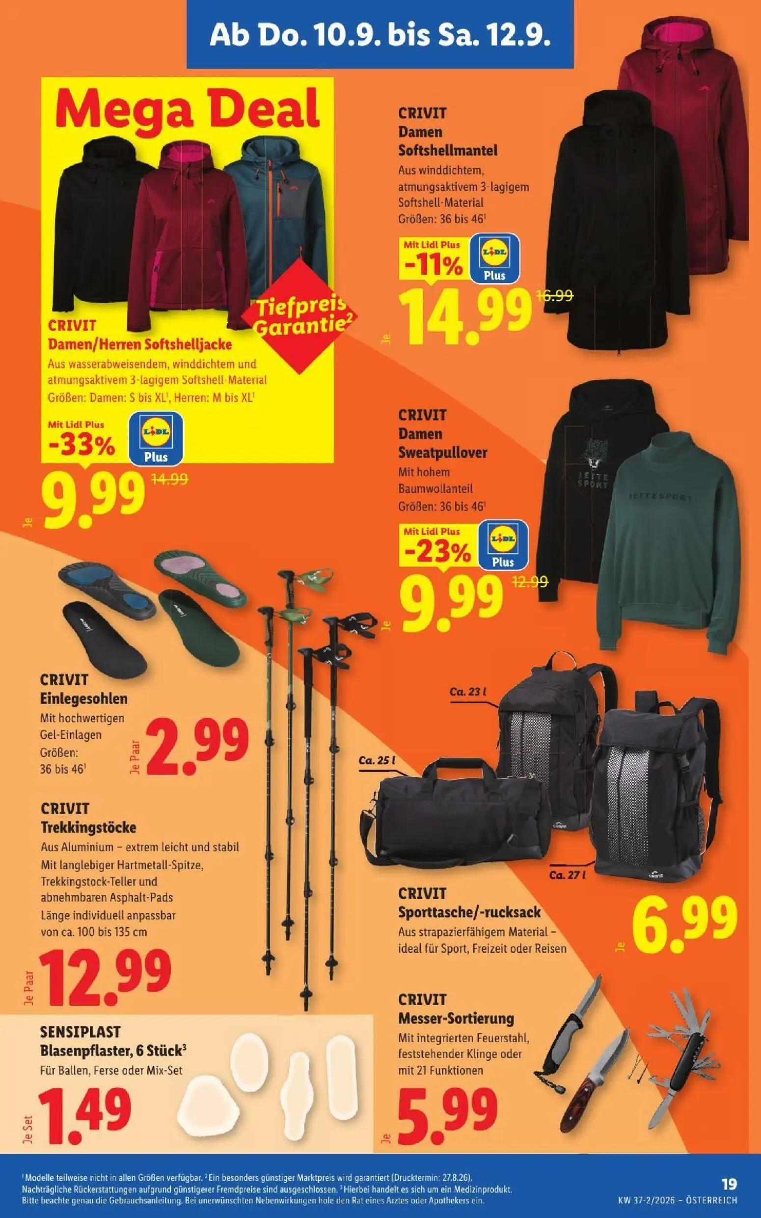 Lidl Prospekt, Seite 23 von 53 — CRIVIT Damen/Herren Softshelljacke Aus wasserabweisendem, winddichtem und atmungsaktivem 3-…