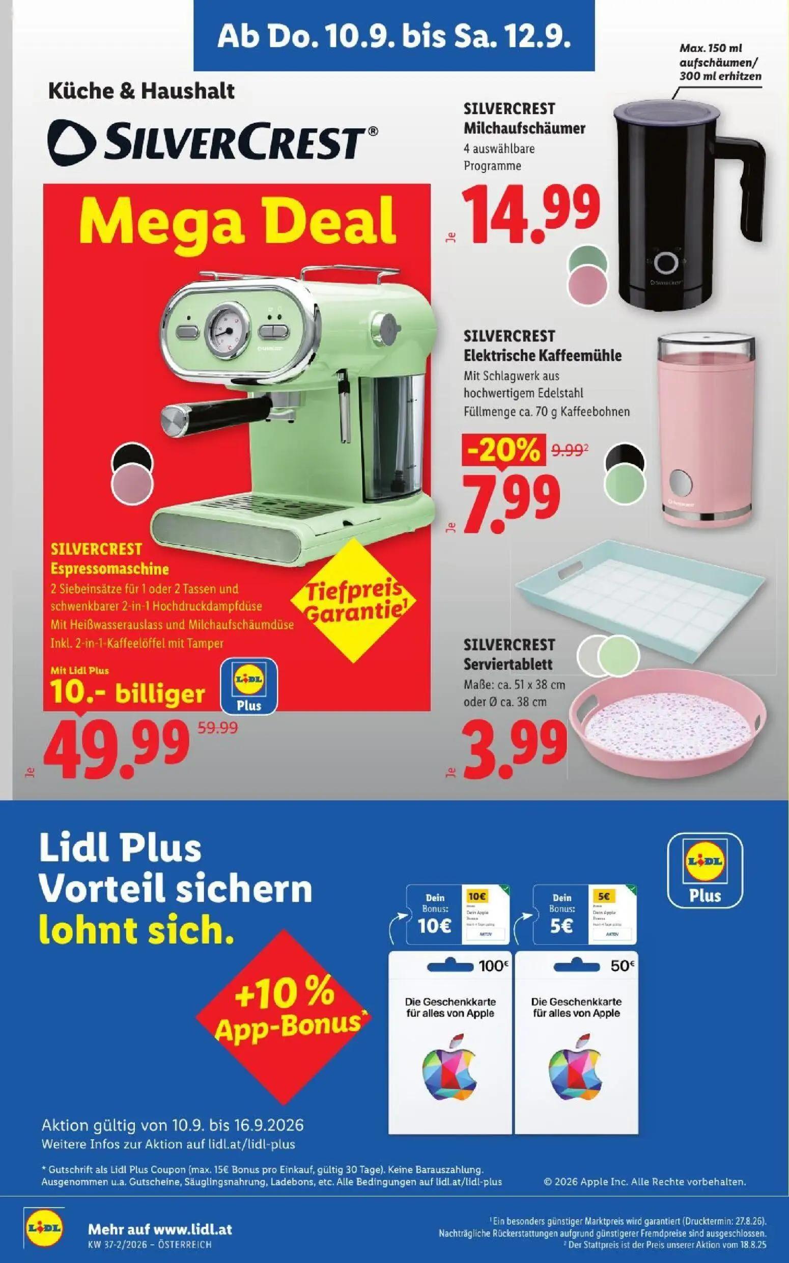 Lidl Prospekt, Seite 26 von 53 — SILVERCREST Espressomaschine, SILVERCREST Elektrische Kaffeemühle, SILVERCREST Milchaufschä…