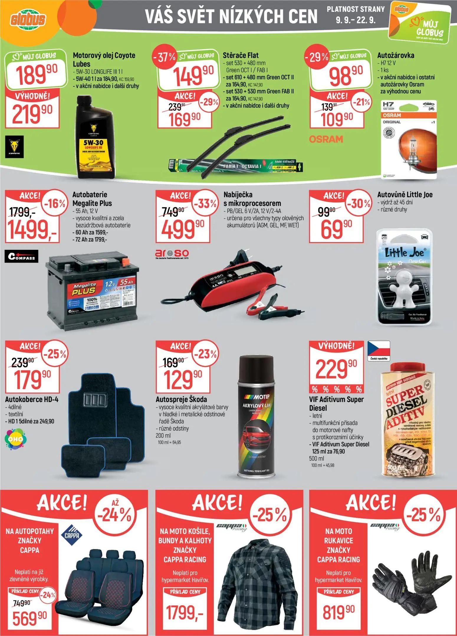 GLOBUS leták, strana 36 z 45 — NA MOTO KOŠILE, BUNDY A KALHOTY ZNAČKY CAPPA RACING, Autobaterie Megalite Plus, NA MOTO RUKAV…