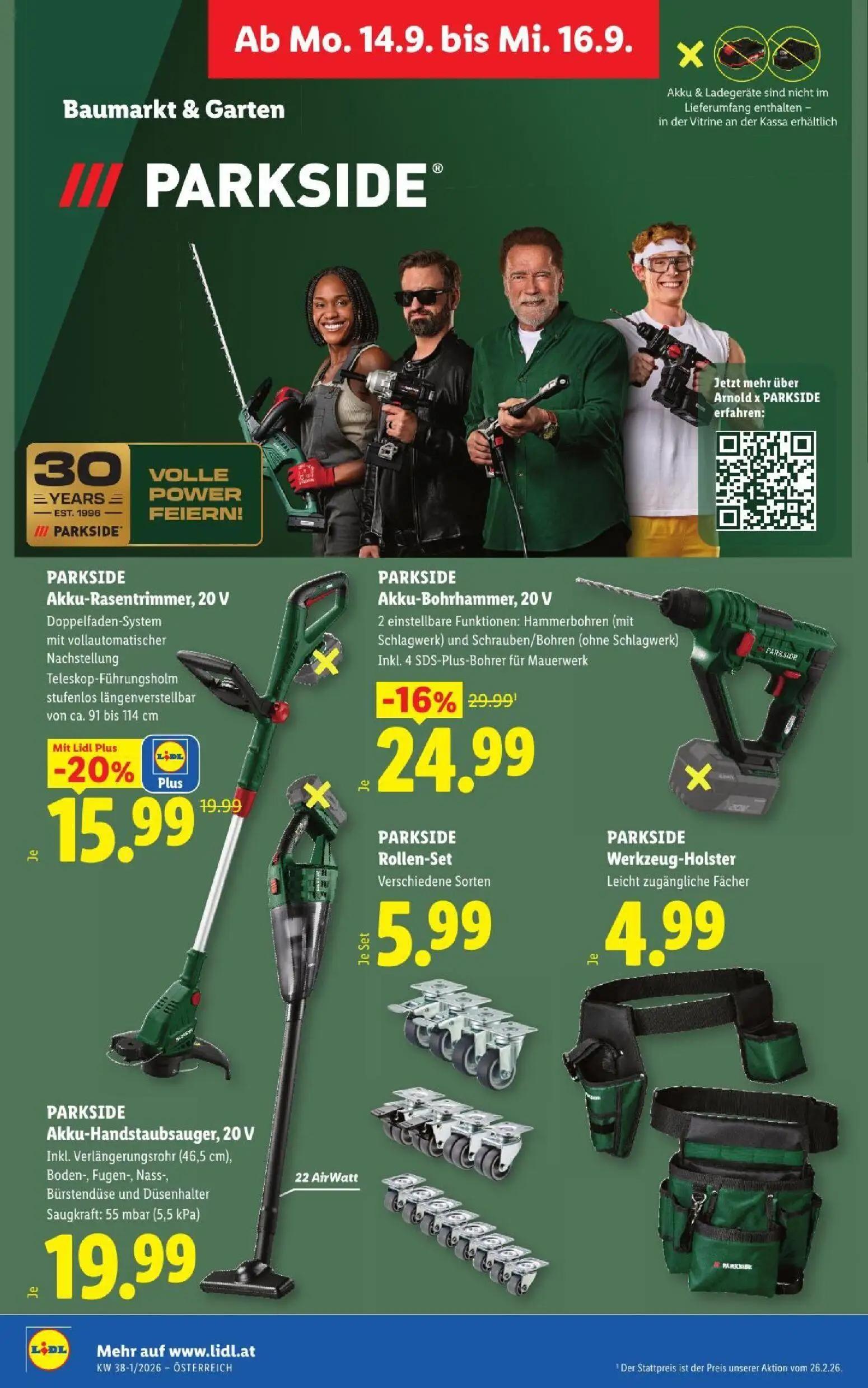 Lidl Prospekt, Seite 33 von 53 — PARKSIDE Akku-Bohrhammer, 20 V 2 einstellbare Funktionen: Hammerbohren (mit Schlagwerk) und…
