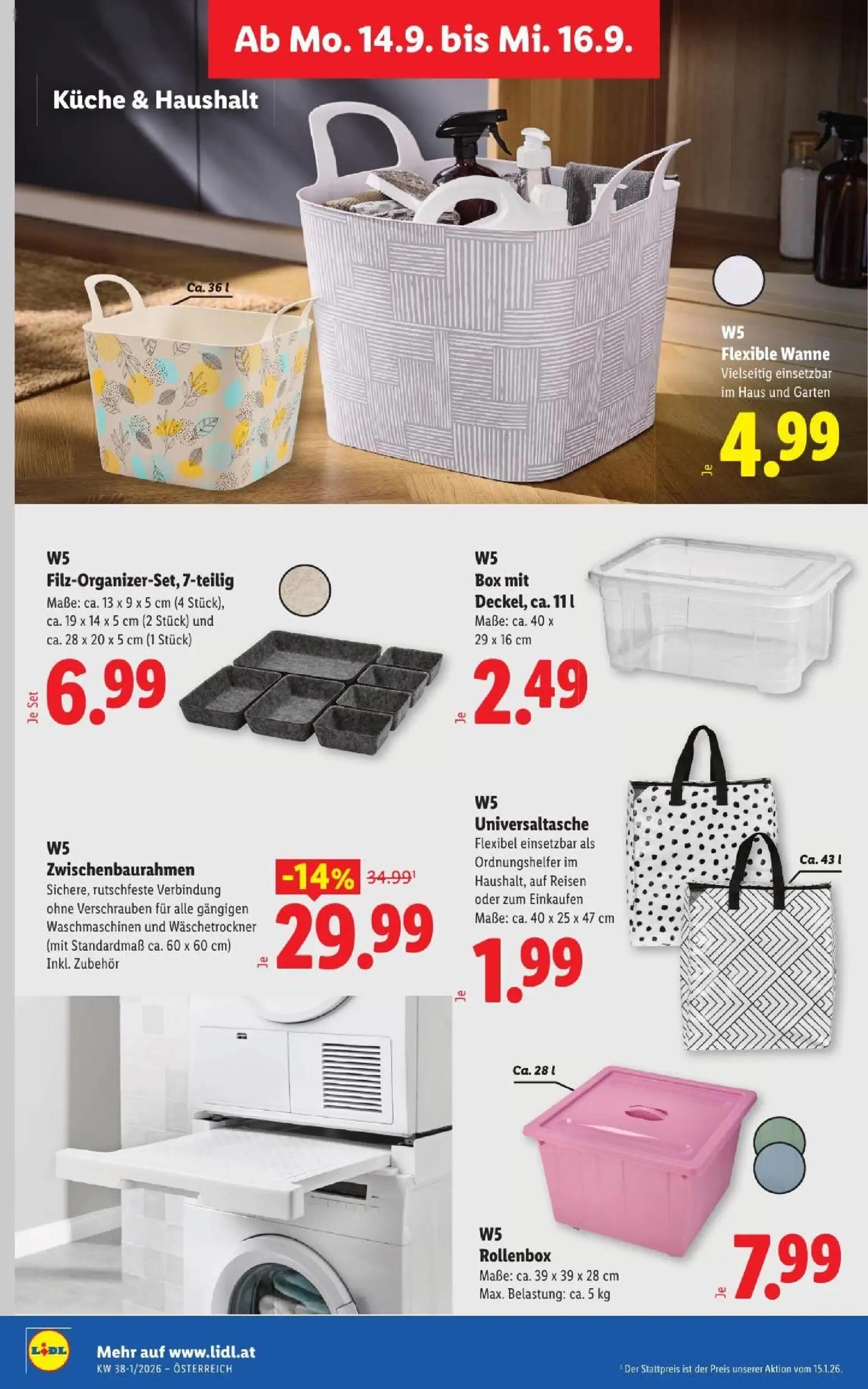 Lidl Prospekt, Seite 35 von 53 — W5 Zwischenbaurahmen, W5 Flexible Wanne, W5 Filz-Organizer-Set, 7-teilig