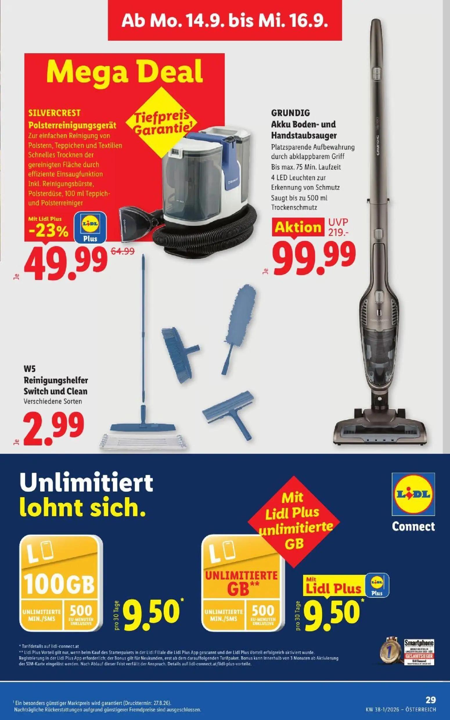 Lidl Prospekt, Seite 36 von 53 — GRUNDIG Akku Boden- und Handstaubsauger, SILVERCREST Polsterreinigungsgerät, W5 Reinigungsh…