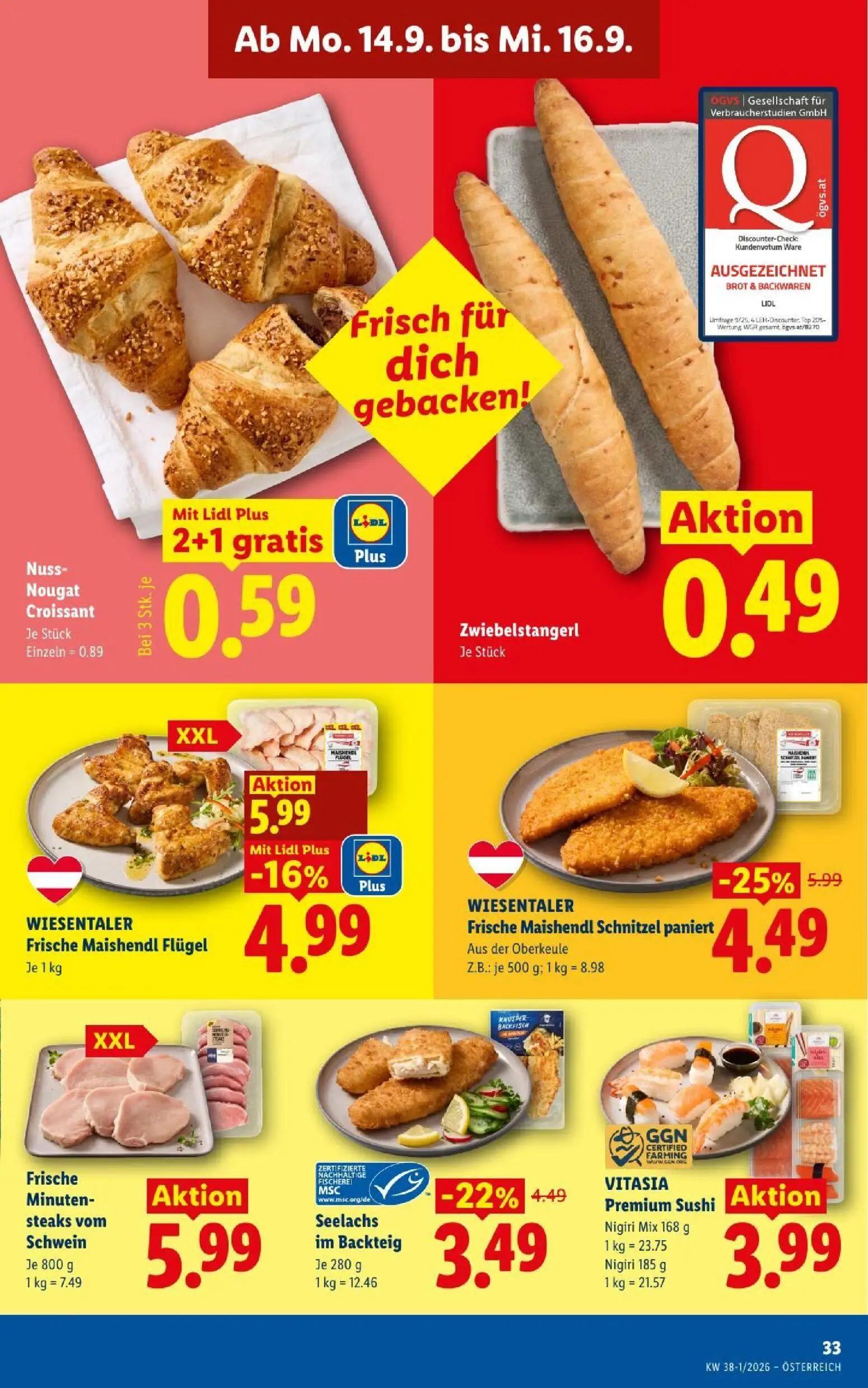 Lidl Prospekt, Seite 42 von 53 — WIESENTALER Frische Maishendl Schnitzel paniert Aus der Oberkeule, WIESENTALER Frische Mais…