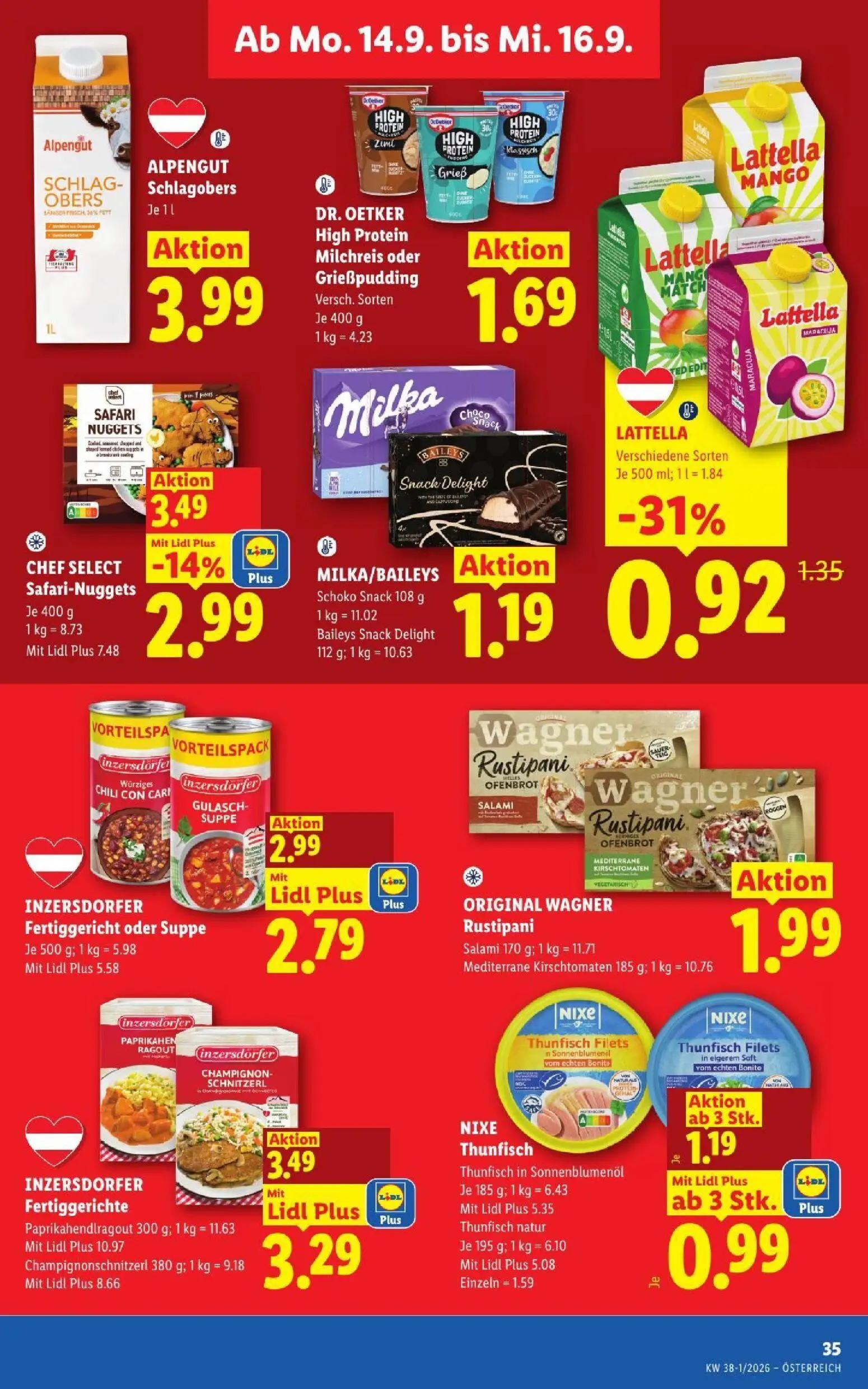 Lidl Prospekt, Seite 44 von 53 — CHEF SELECT Safari-Nuggets, LATTELLA, INZERSDORFER Fertiggericht oder Suppe
