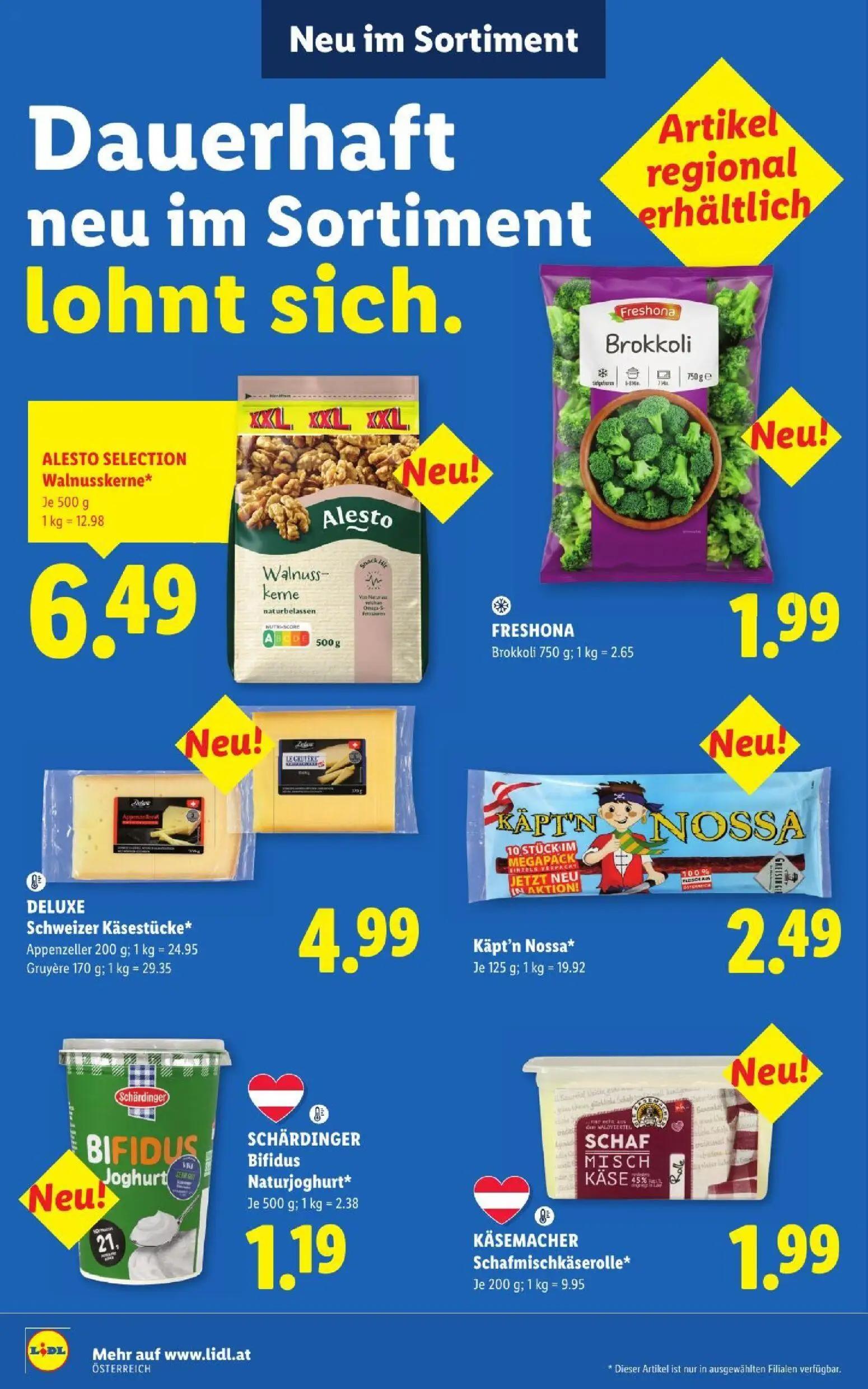 Lidl Prospekt, Seite 49 von 53 — ALESTO SELECTION Walnusskerne, FRESHONA Brokkoli, DELUXE Schweizer Käsestücke Appenzeller