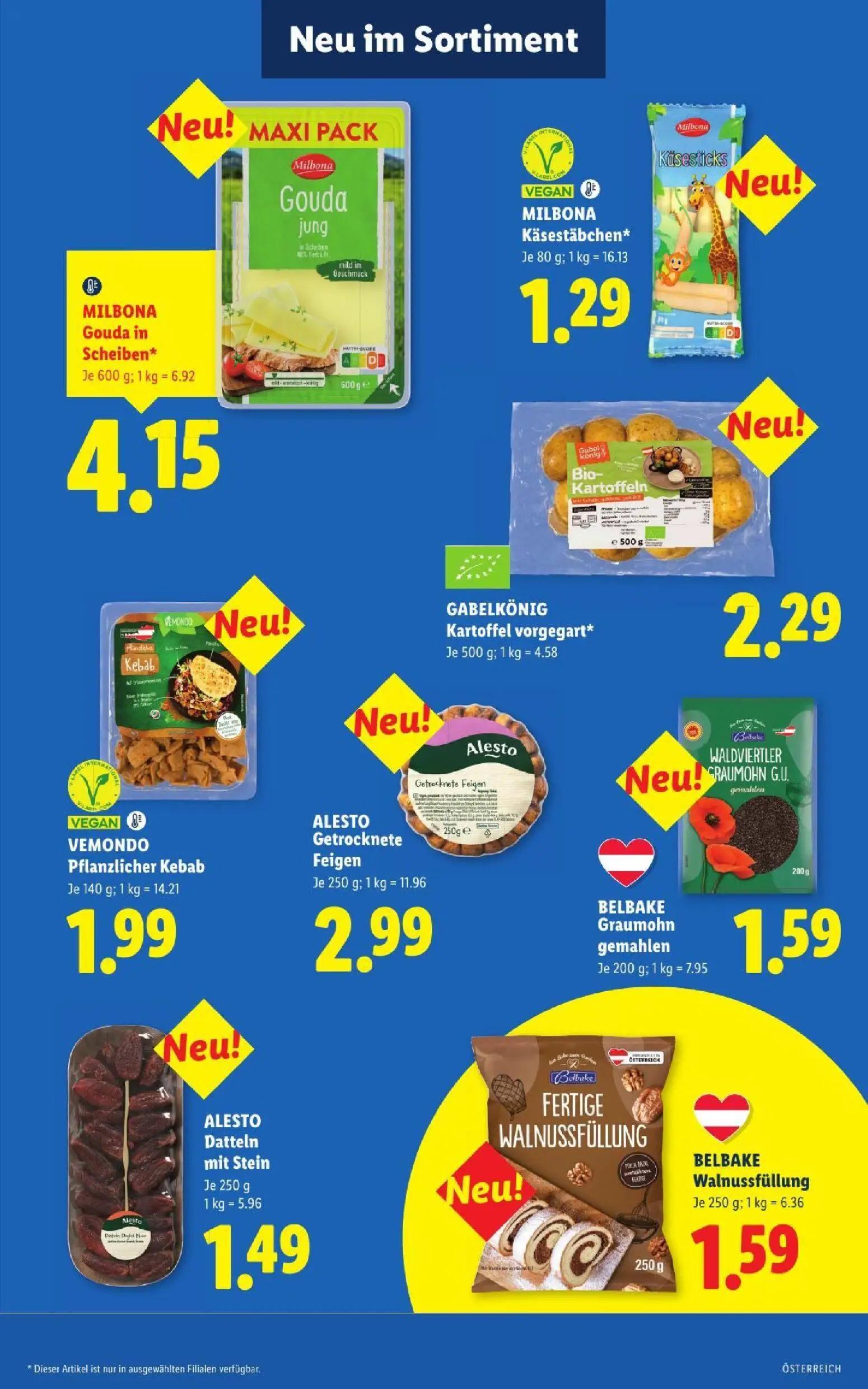 Lidl Prospekt, Seite 50 von 53 — MILBONA Gouda in Scheiben*, MILBONA Käsestäbchen*, GABELKÖNIG Kartoffel vorgegart*
