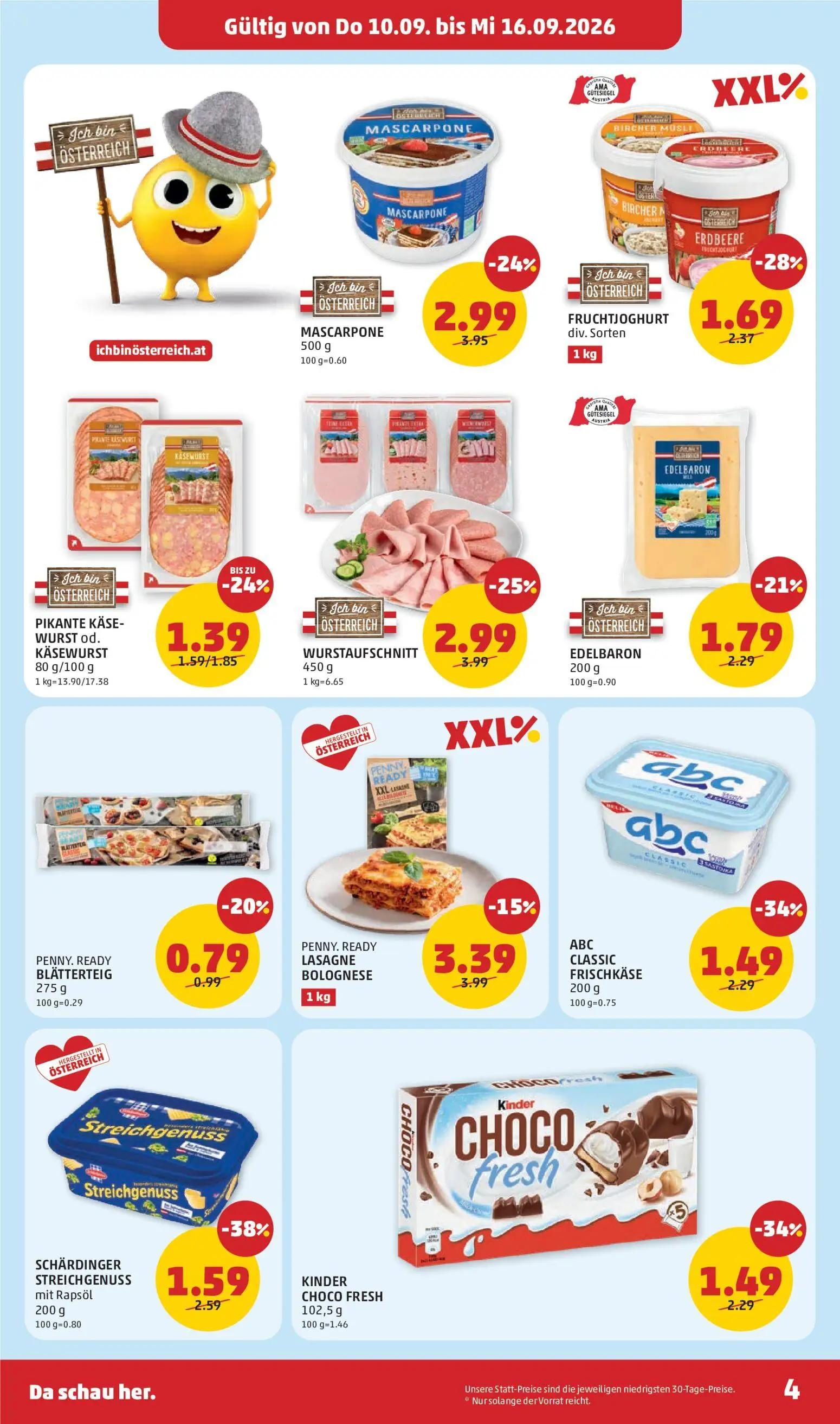 PENNY Prospekt, Seite 4 von 8 — WURSTAUFSCHNITT, SCHÄRDINGER STREICHGENUSS mit Rapsöl, ABC CLASSIC FRISCHKÄSE