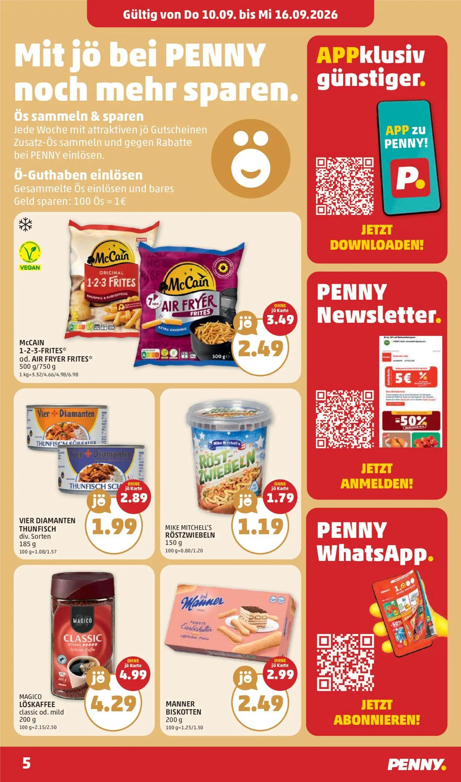 PENNY Prospekt, Seite 5 von 8 — MCCAIN 1-2-3-FRITES* od. AIR FRYER FRITES*, MAGICO LÖSKAFFEE classic od. mild, MANNER BISKOT…
