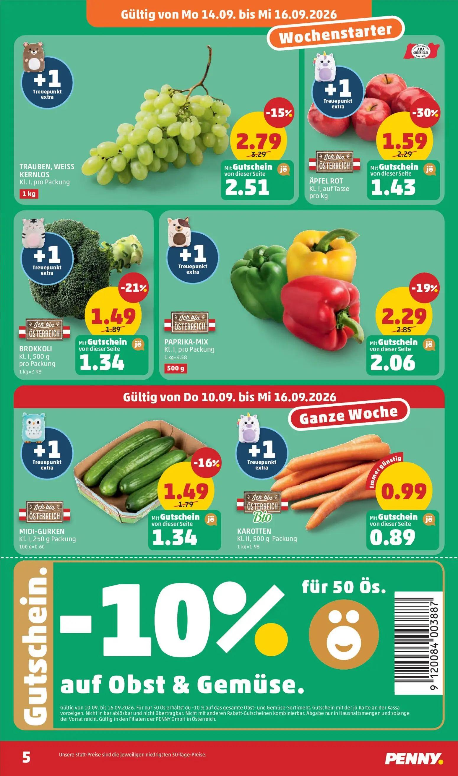 PENNY Prospekt, Seite 5 von 32 — PAPRIKA-MIX Kl. I, BROKKOLI Kl. I, MIDI-GURKEN Kl. I