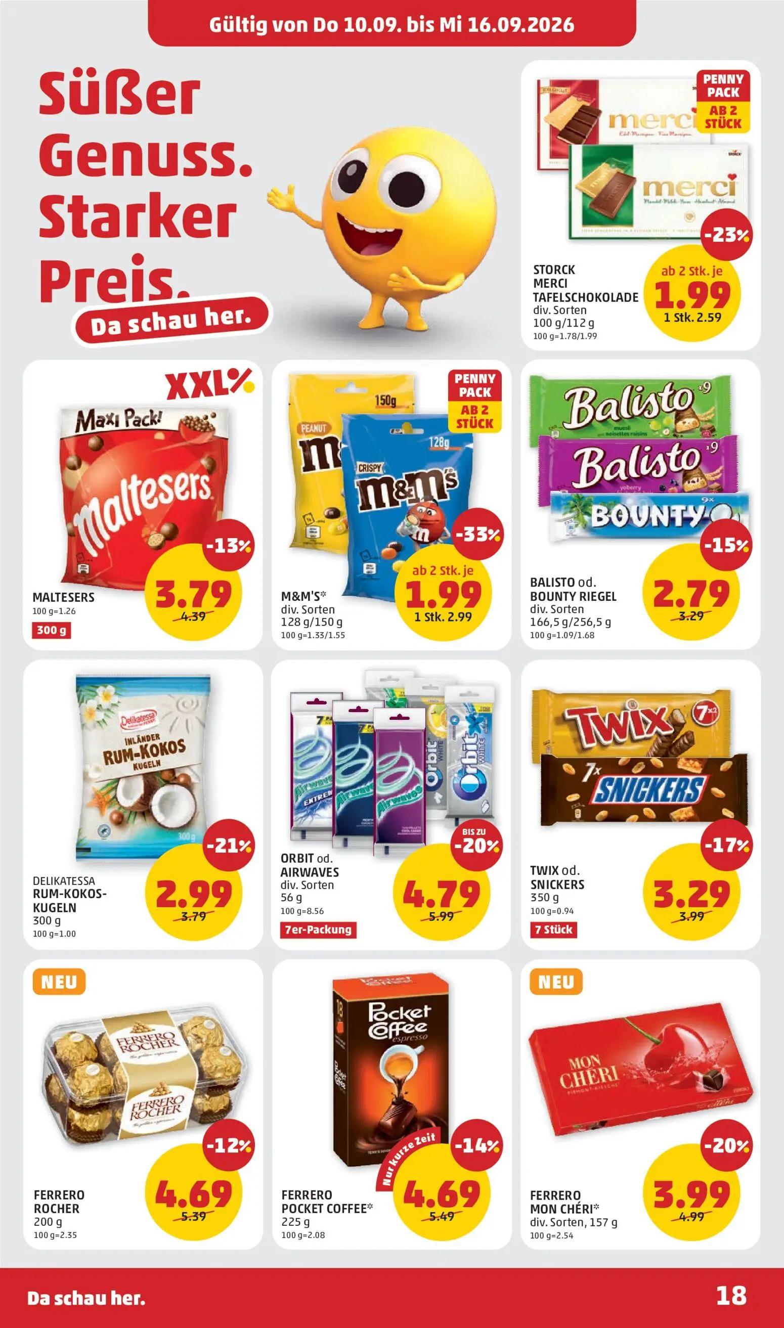 PENNY Prospekt, Seite 18 von 32 — M&M'S*, STORCK MERCI TAFELSCHOKOLADE, MALTESERS