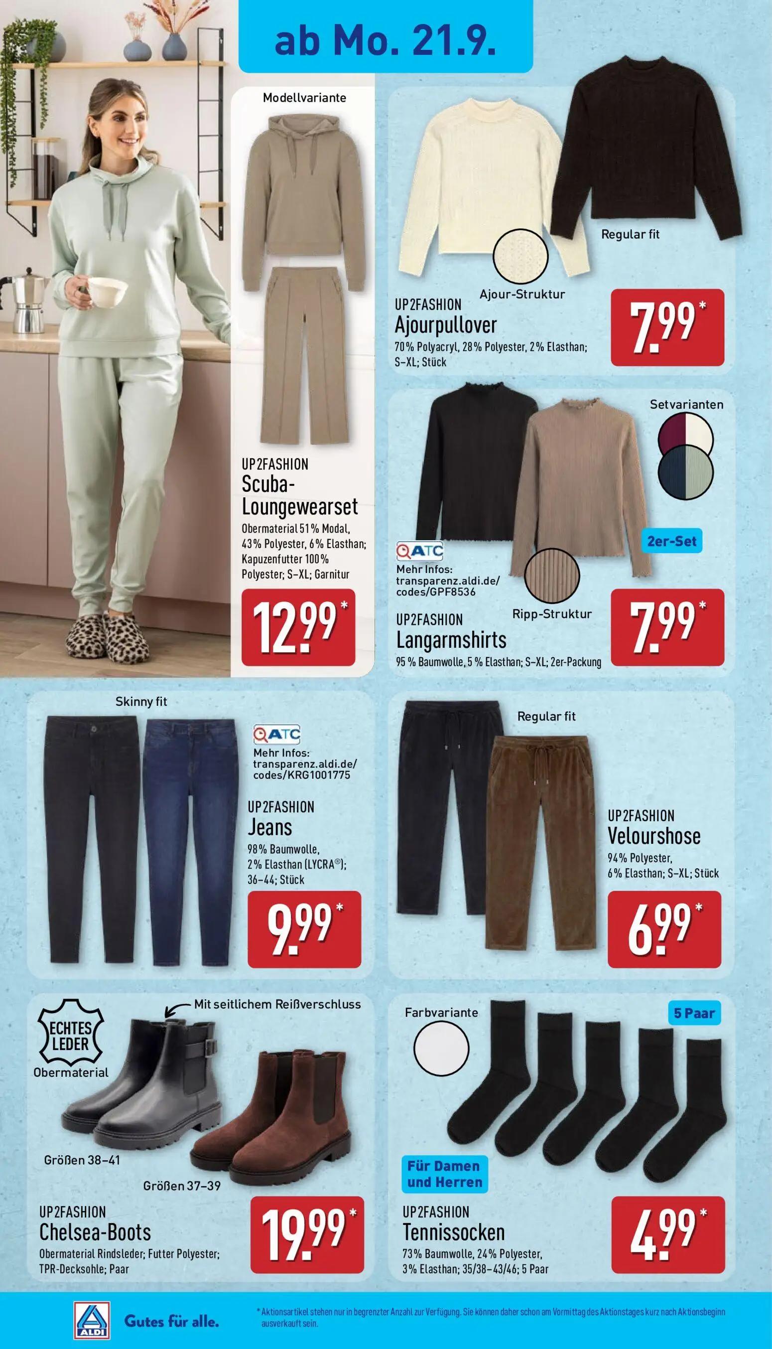 Aldi Nord Prospekt, Seite 2 von 14 — UP2FASHION Scuba-Loungewearset, UP2FASHION Ajourpullover, UP2FASHION Langarmshirts