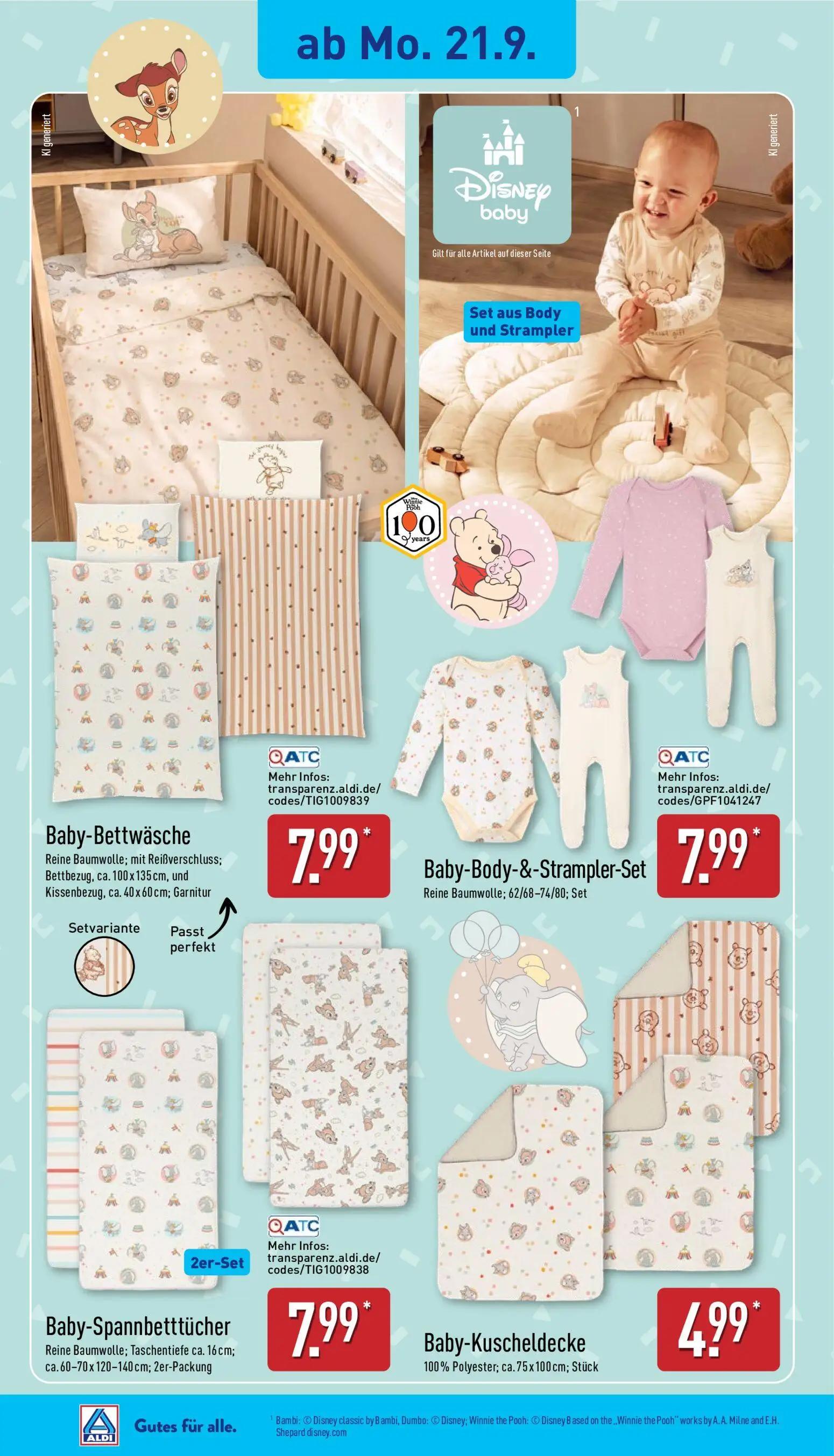 Aldi Nord Prospekt, Seite 4 von 14 — Baby-Bettwäsche, Baby-Body-&-Strampler-Set, Baby-Spannbetttücher