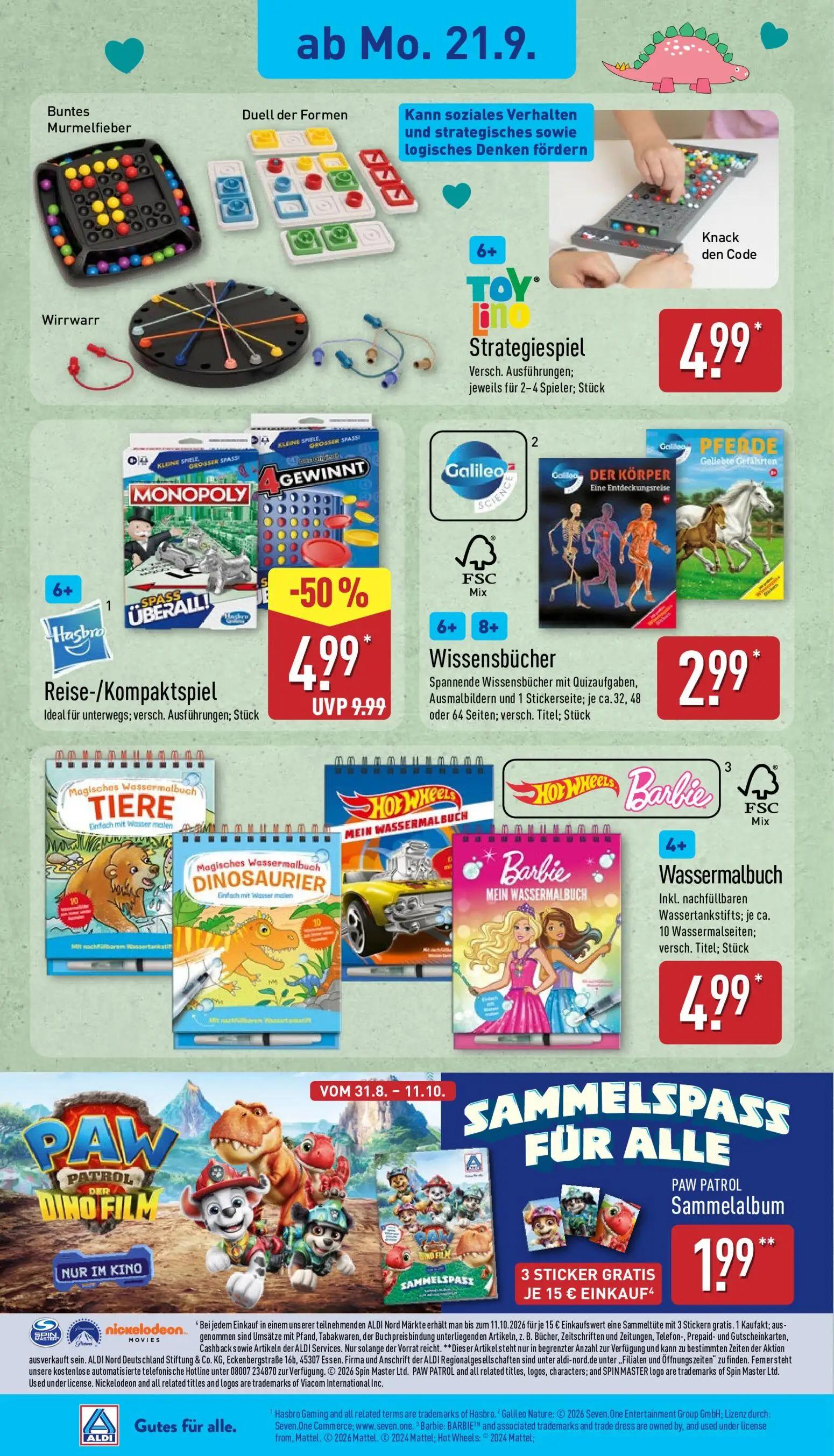 Aldi Nord Prospekt, Seite 8 von 14 — Reise-/Kompaktspiel, Strategiespiel, Wissensbücher