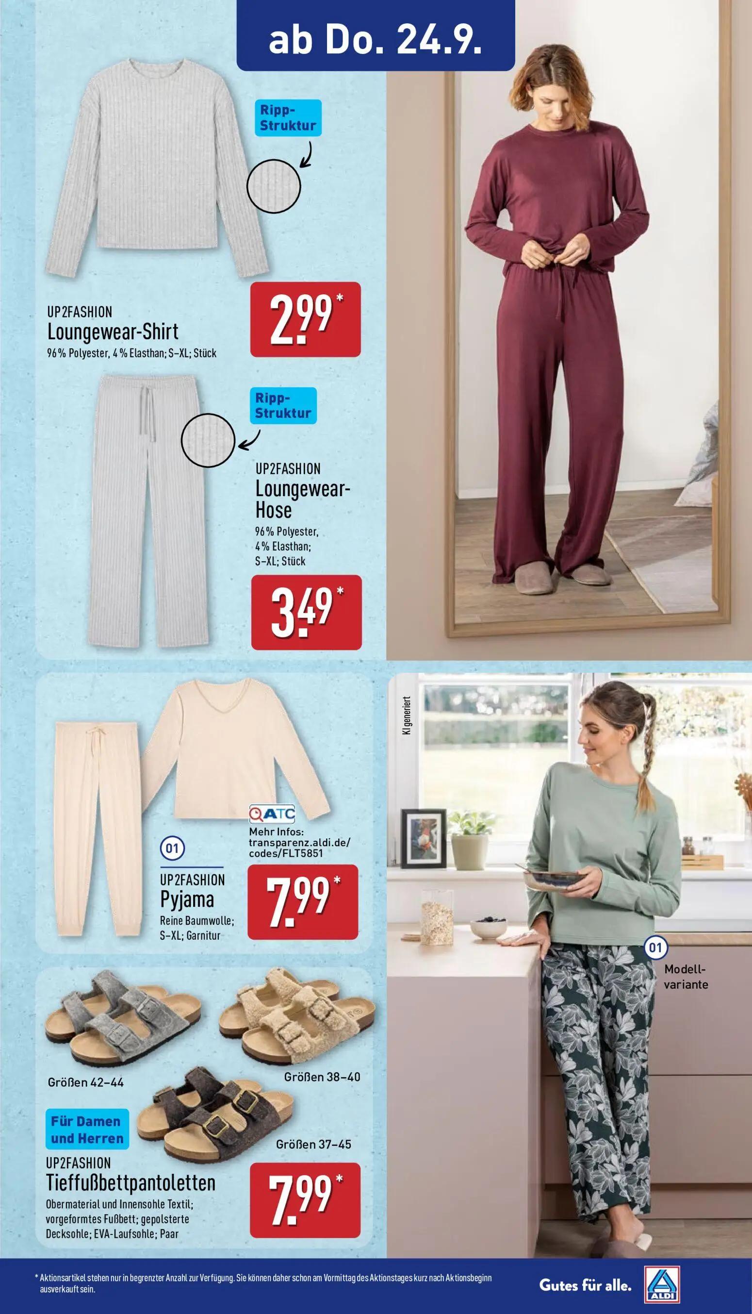 Aldi Nord Prospekt, Seite 9 von 14 — Loungewear-Shirt, Loungewear-Hose, Pyjama