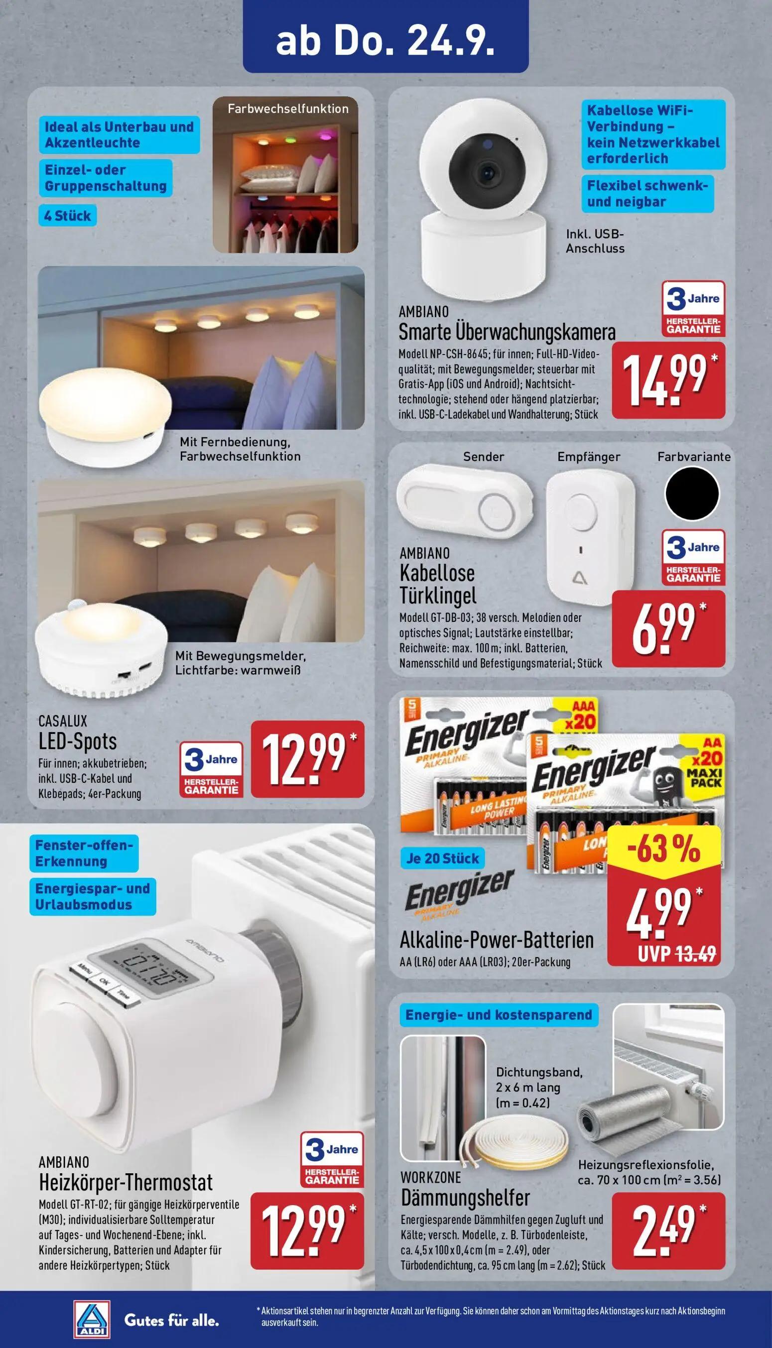 Aldi Nord Prospekt, Seite 12 von 14 — Energizer Alkaline-Power-Batterien, CASALUX LED-Spots, AMBIANO Smarte Überwachungskame…