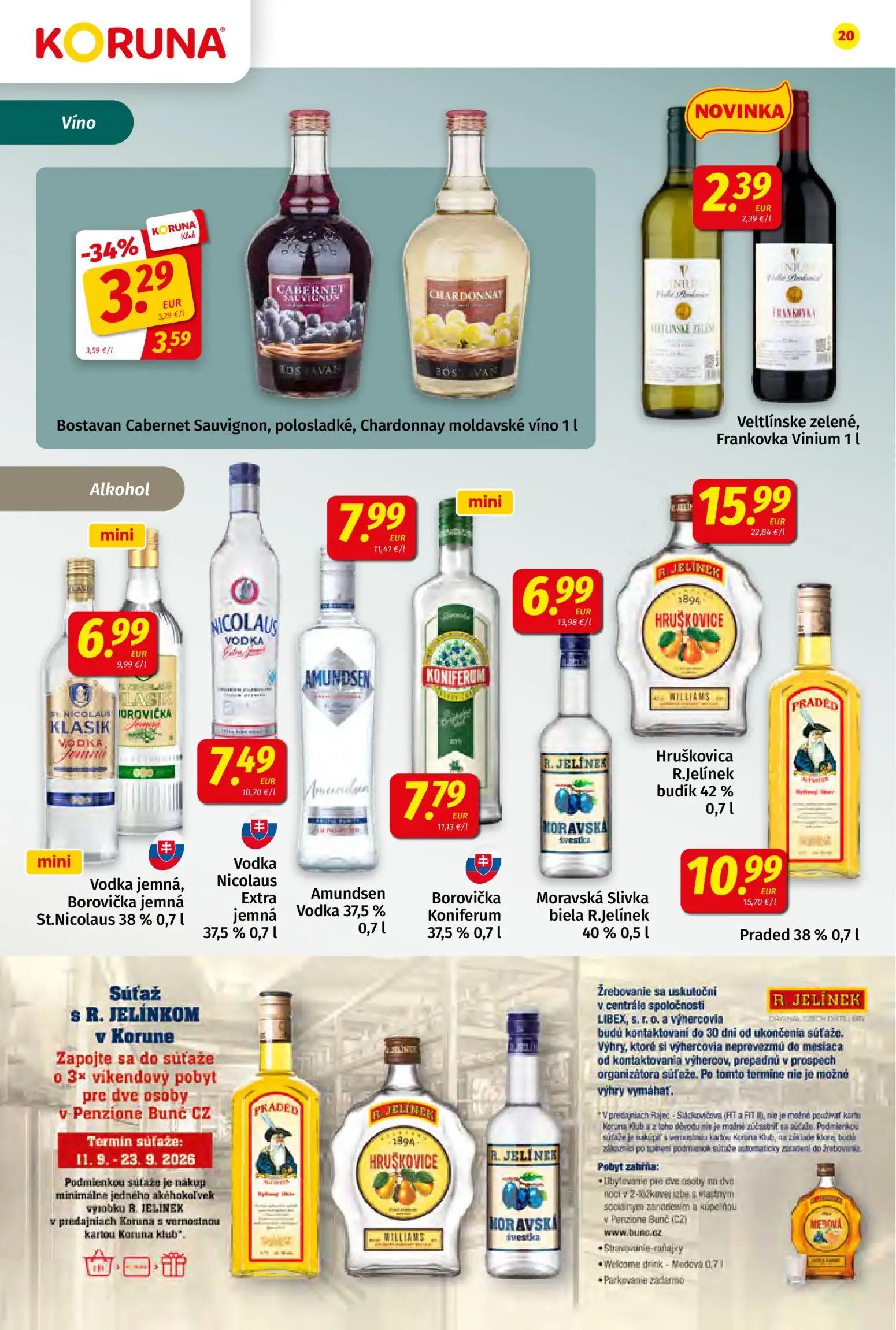 Koruna leták, strana 20 z 24 — Bostavan Cabernet Sauvignon, polosladké, Chardonnay moldavské víno, Veltlínske zelené, Franko…