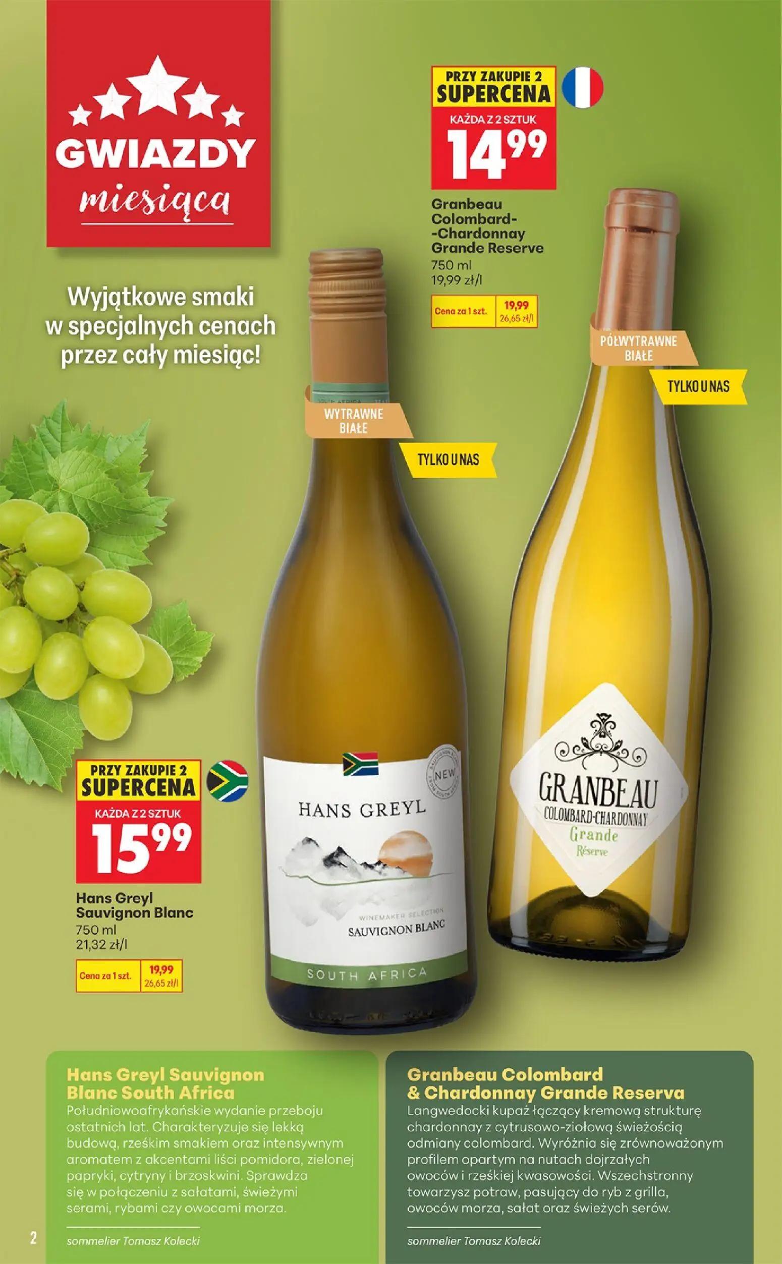 Biedronka gazetka, strona 2 z 36 — Granbeau Colombard-Chardonnay Grande Reserve, Hans Greyl Sauvignon Blanc