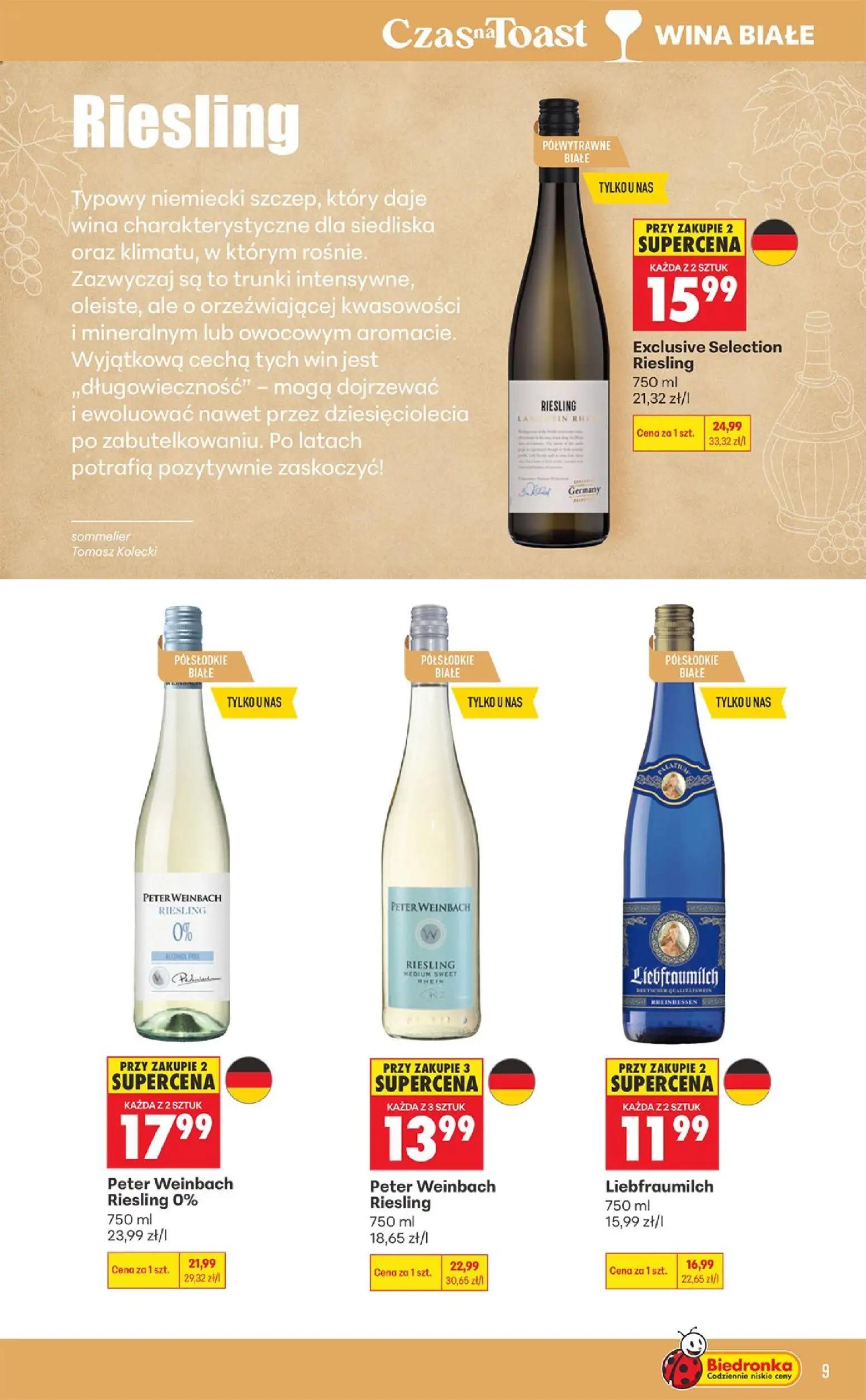 Biedronka gazetka, strona 9 z 36 — Exclusive Selection Riesling, Peter Weinbach Riesling, Liebfraumilch