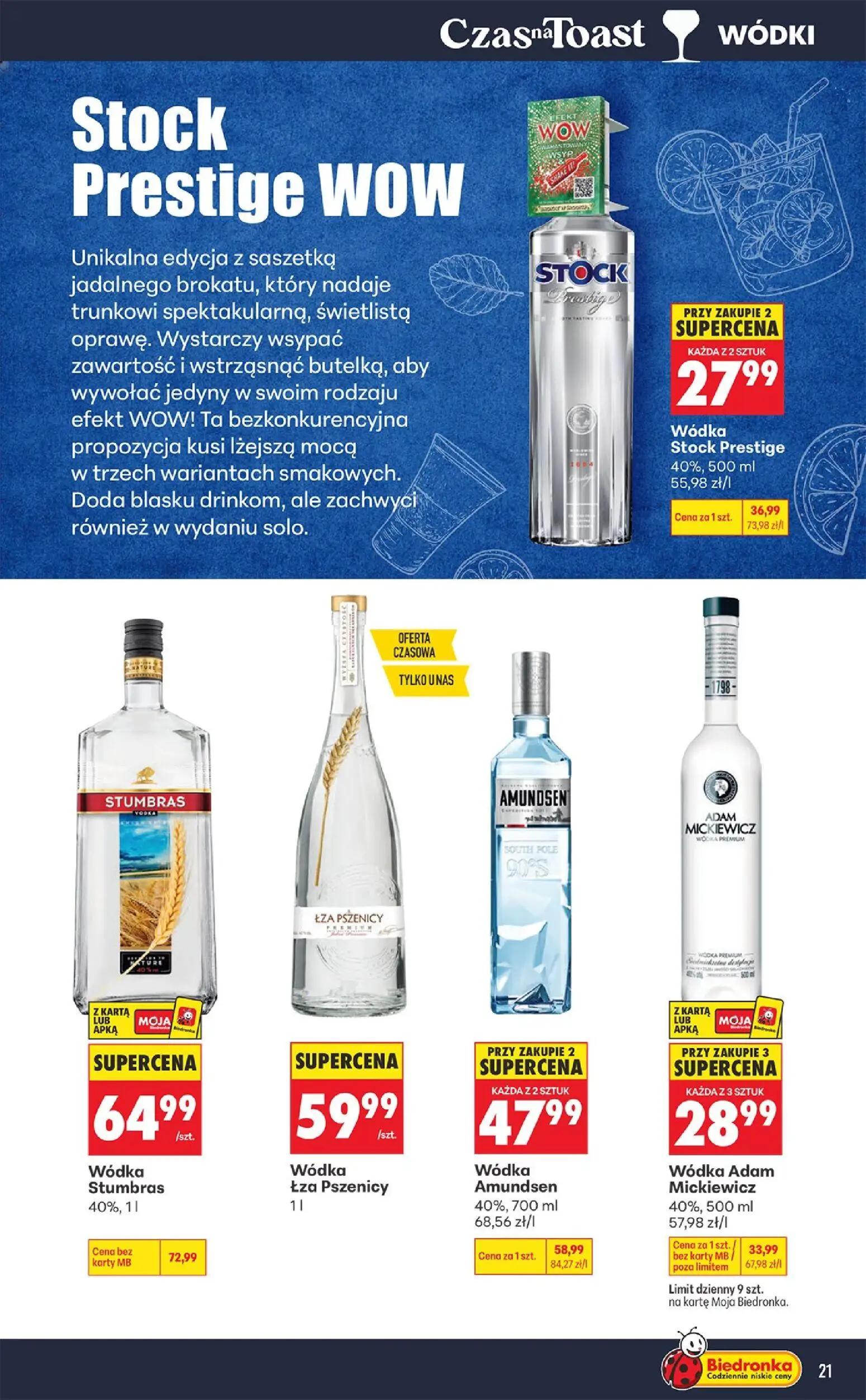 Biedronka gazetka, strona 21 z 36 — Wódka Amundsen, Wódka Stock Prestige, Wódka Stumbras