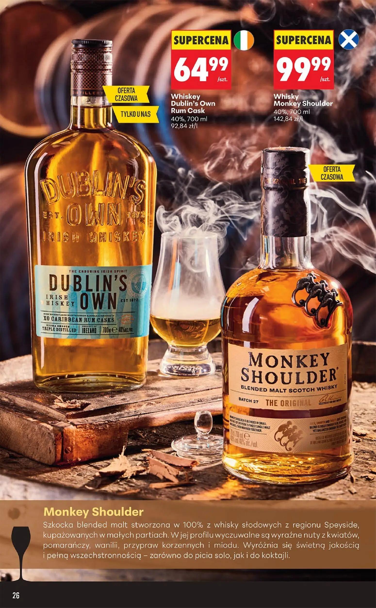 Biedronka gazetka, strona 26 z 36 — Whiskey Dublin's Own Rum Cask, Whisky Monkey Shoulder