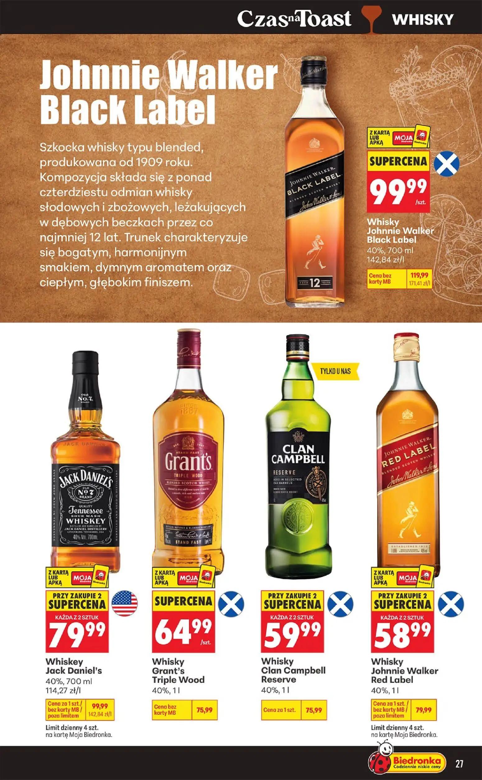 Biedronka gazetka, strona 27 z 36 — Whisky Johnnie Walker Red Label, Whisky Johnnie Walker Black Label, Whiskey Jack Daniel's