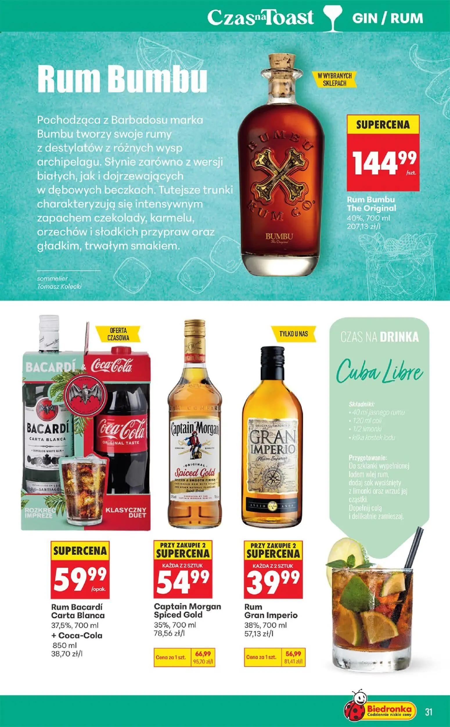 Biedronka gazetka, strona 31 z 36 — Rum Gran Imperio, Captain Morgan Spiced Gold, Rum Bumbu The Original