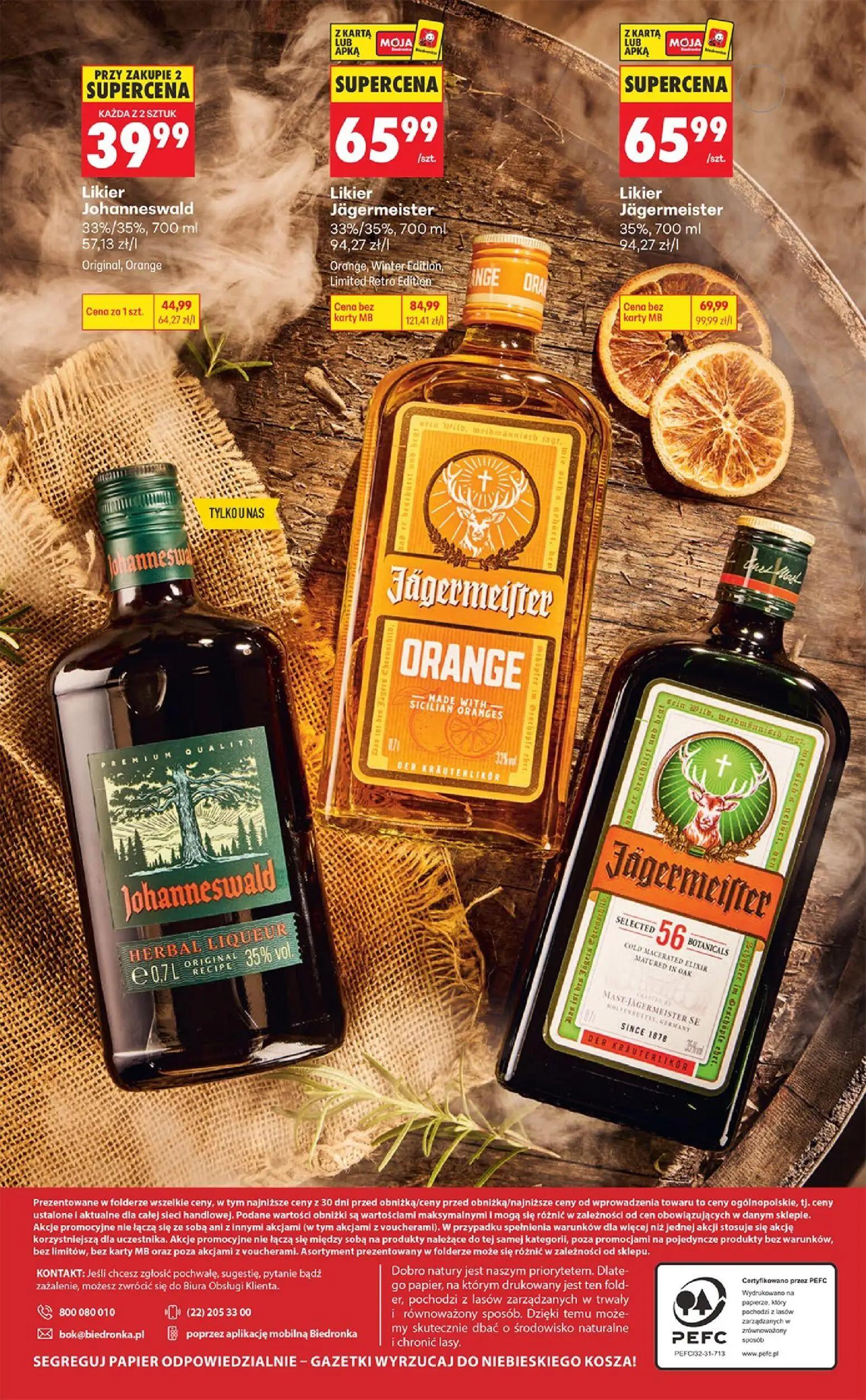 Biedronka gazetka, strona 36 z 36 — Likier Jägermeister Orange, Winter Edition, Limited Retro Edition, Likier Johanneswald, …