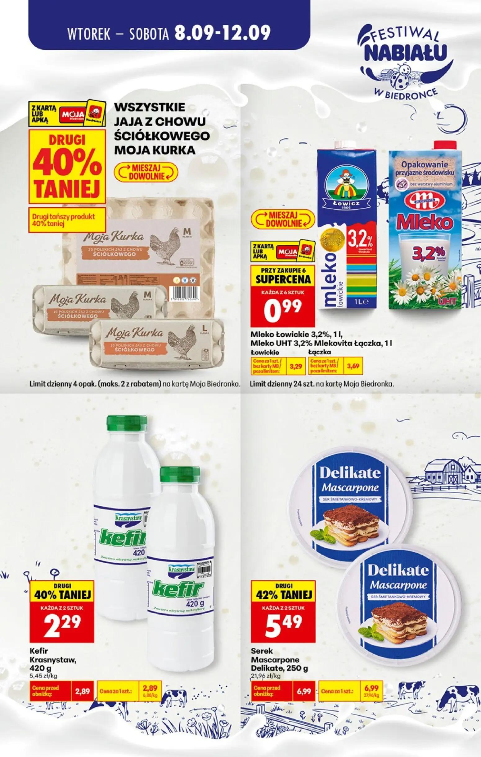 Biedronka gazetka, strona 3 z 3 — Serek Mascarpone Delikate, Kefir Krasnystaw, Mleko UHT 3,2% Mlekovita Łączka, 1 l