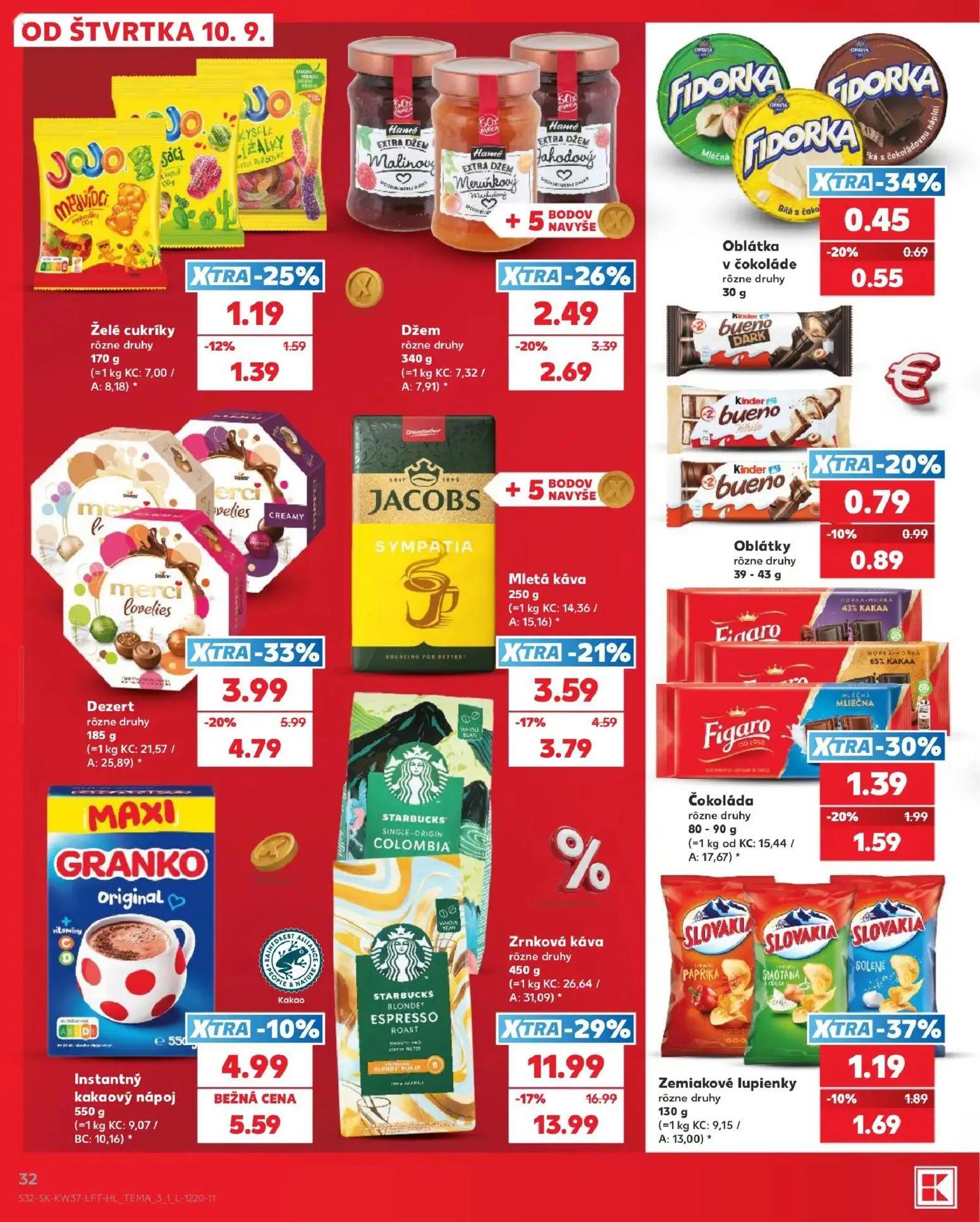Kaufland leták, strana 32 z 84 — Zrnková káva rôzne druhy, Čokoláda rôzne druhy